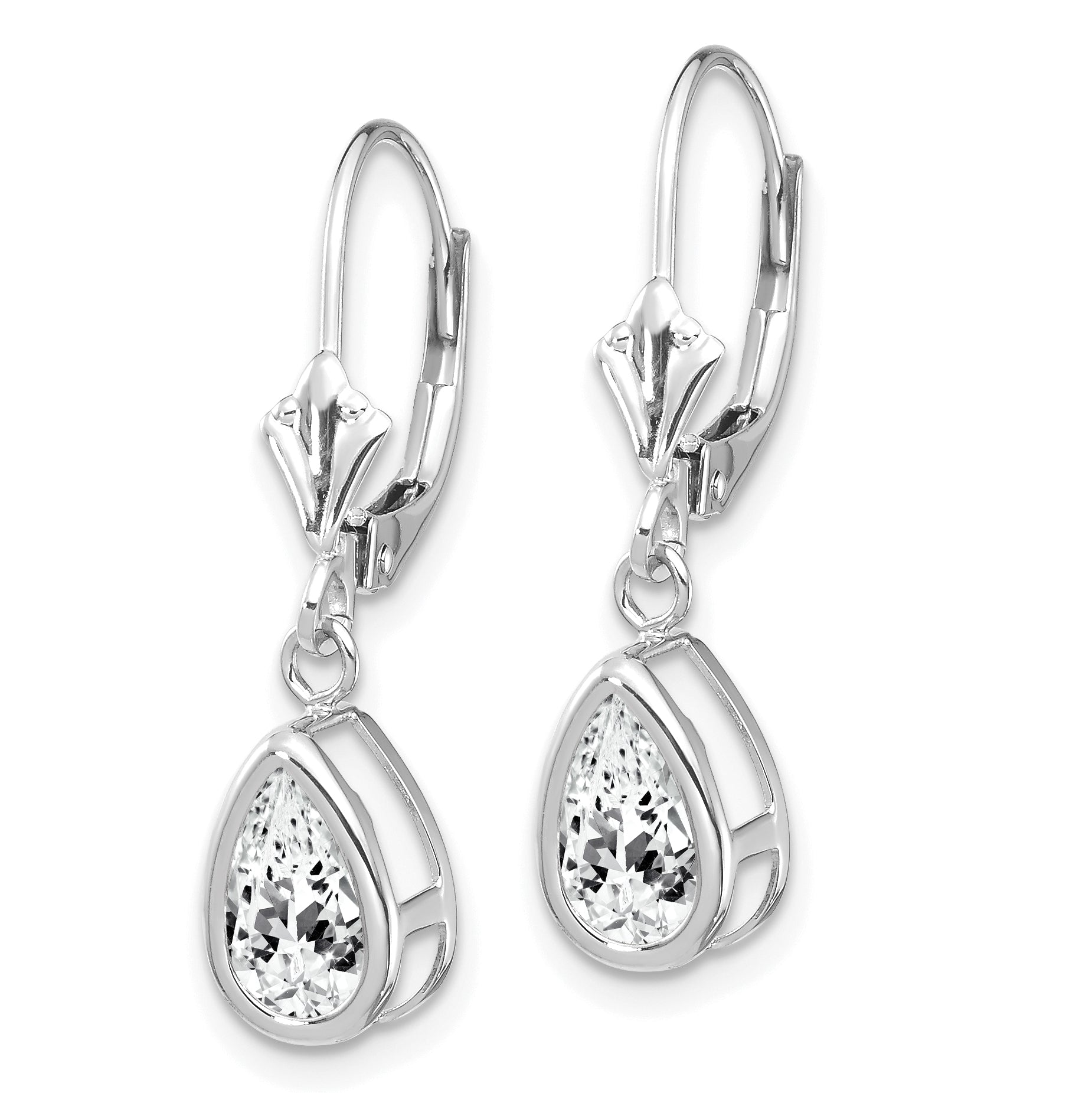 14k White Gold 8x5mm Pear Cubic Zirconia Leverback Earrings Secondary image