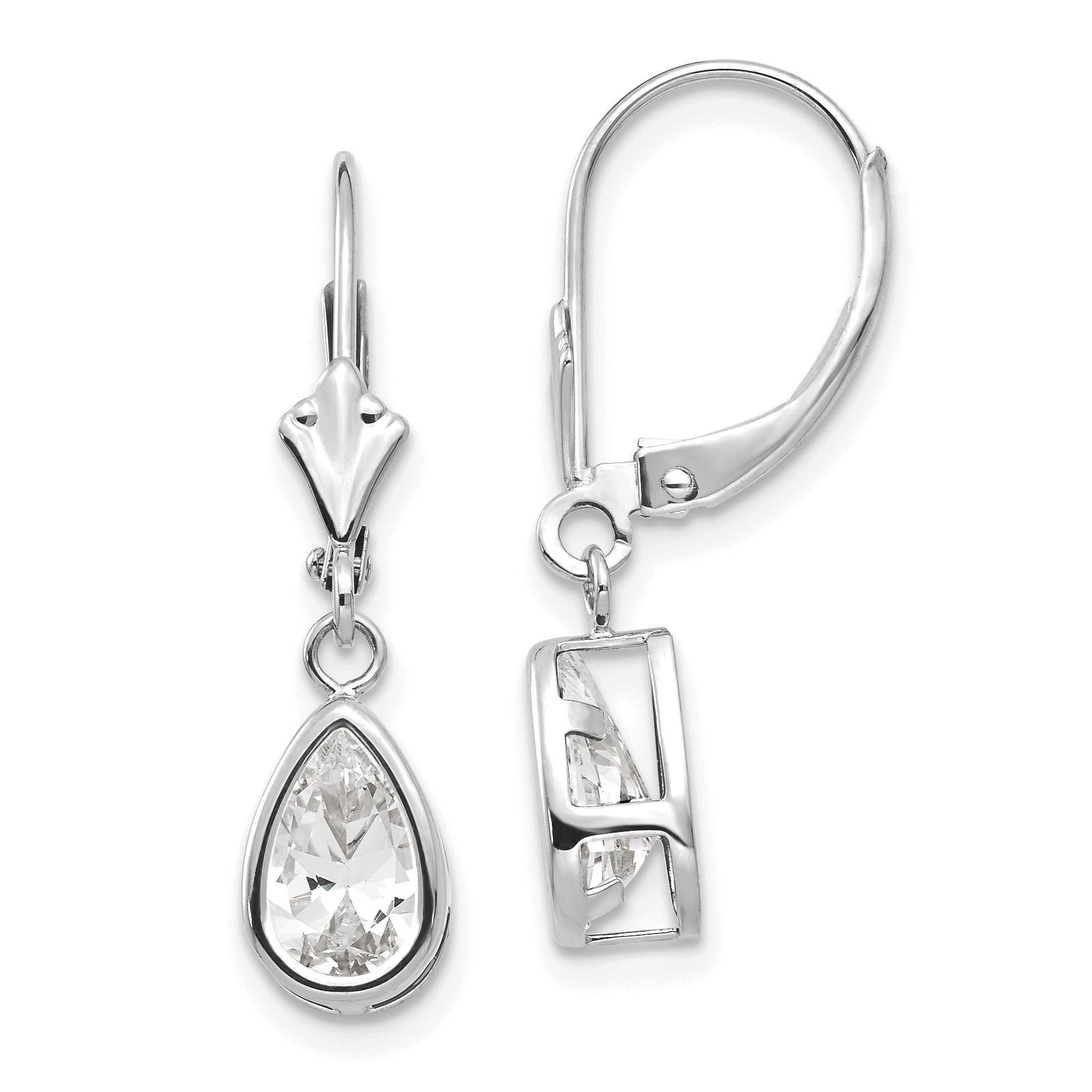 14k White Gold 8x5mm Pear Cubic Zirconia Leverback Earrings Main image
