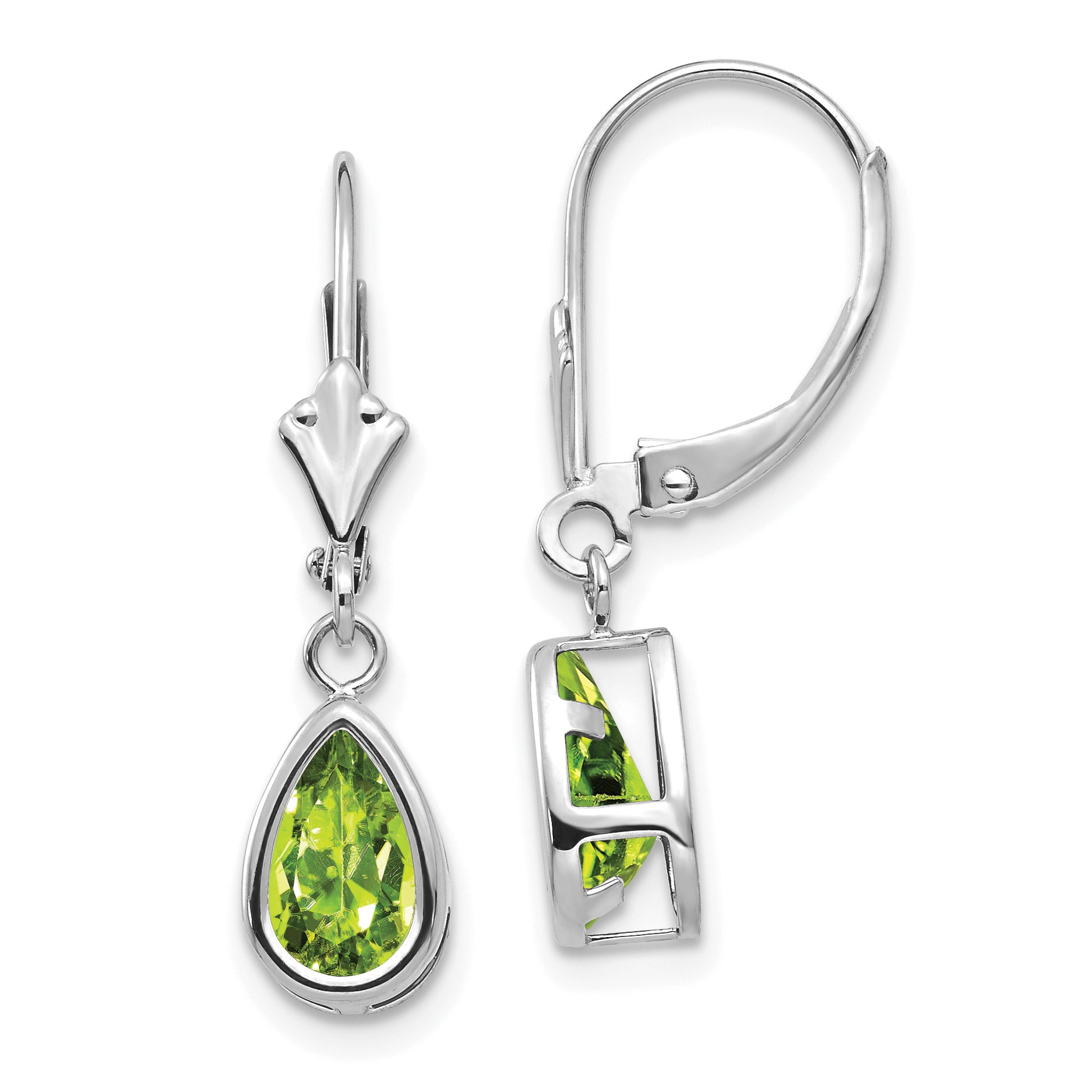 14k White Gold 8x5mm Pear Peridot Leverback Earrings Main image
