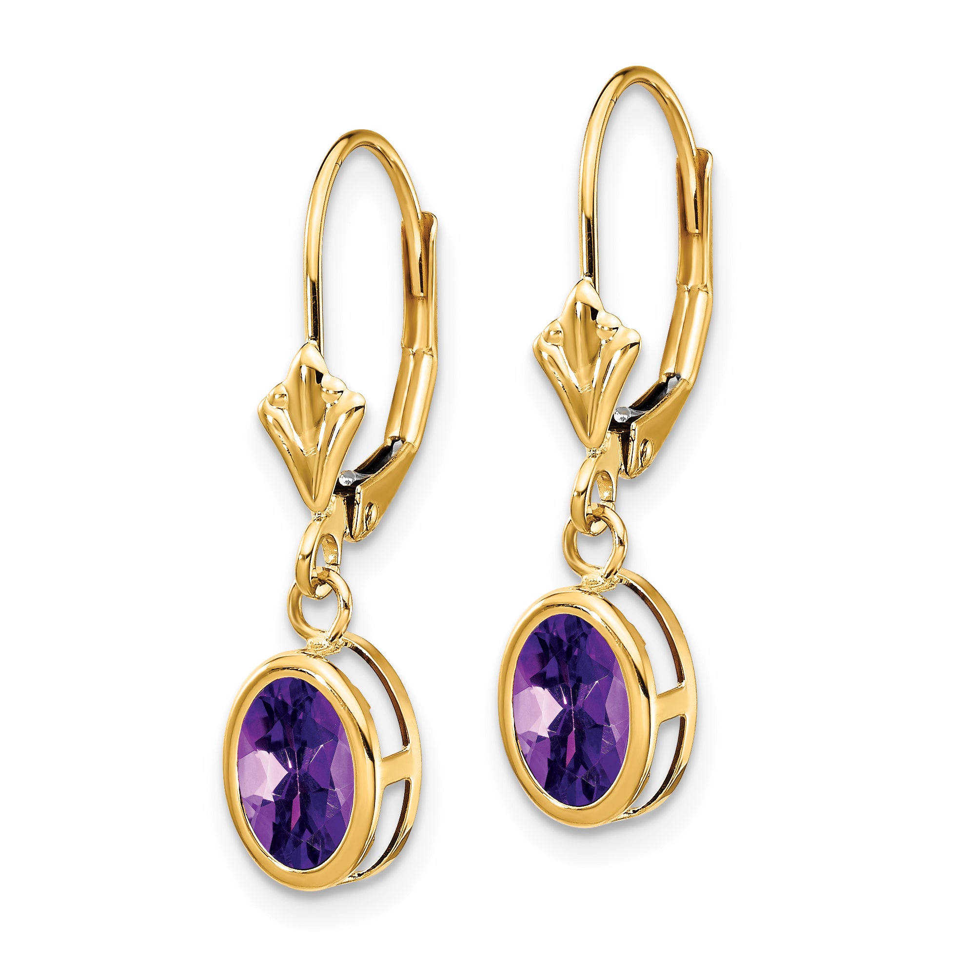 14k 7x5mm Oval Amethyst Leverback Earrings Secondary image