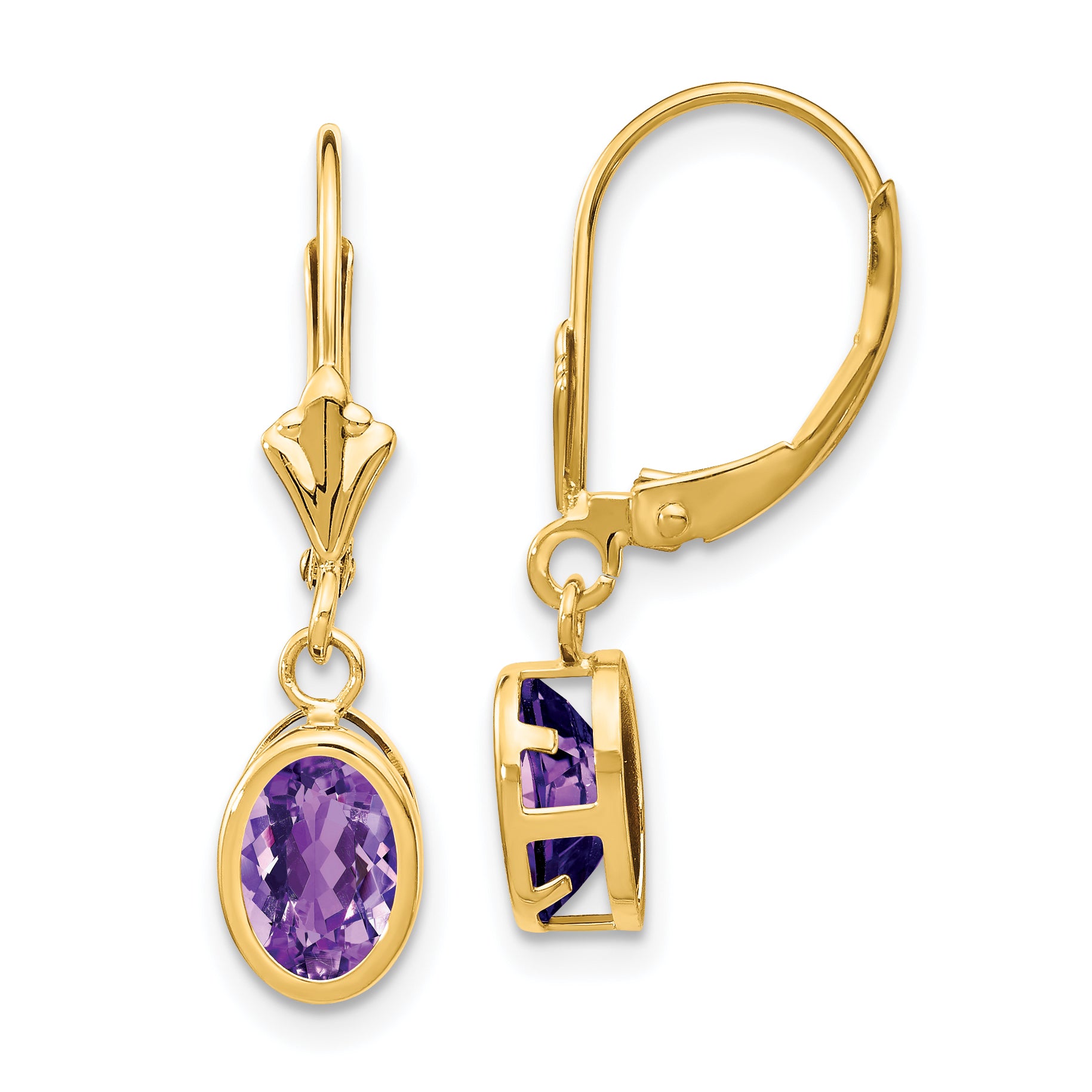 14k 7x5mm Oval Amethyst Leverback Earrings Main image
