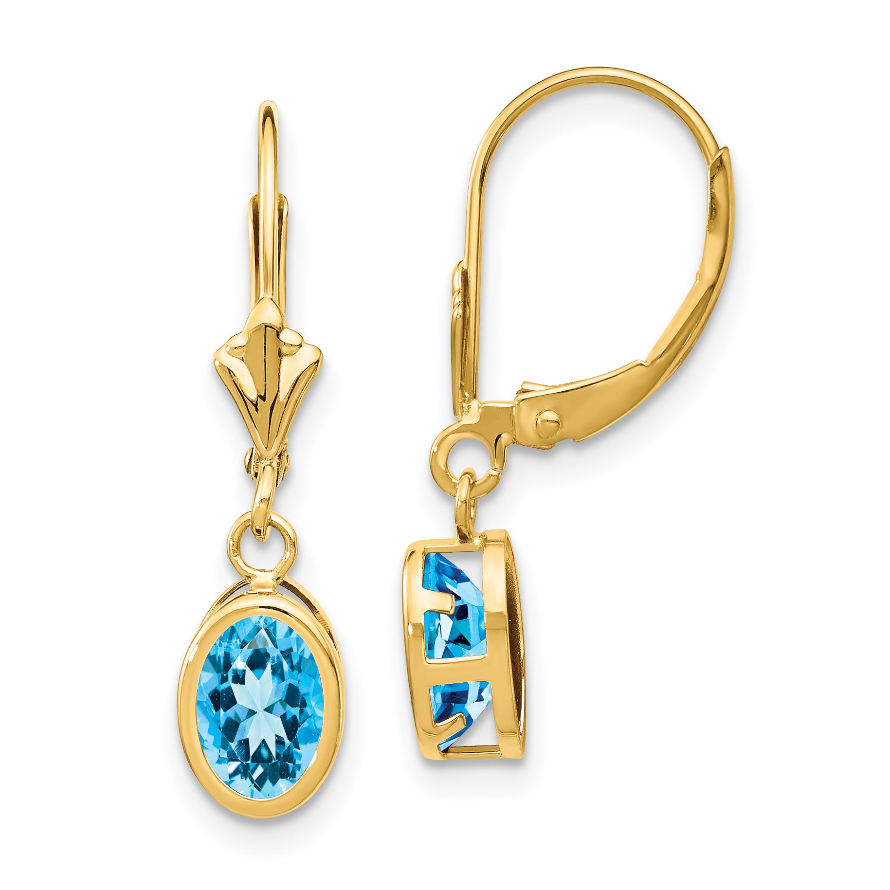 14k 7x5mm Oval Blue Topaz Leverback Earrings Main image