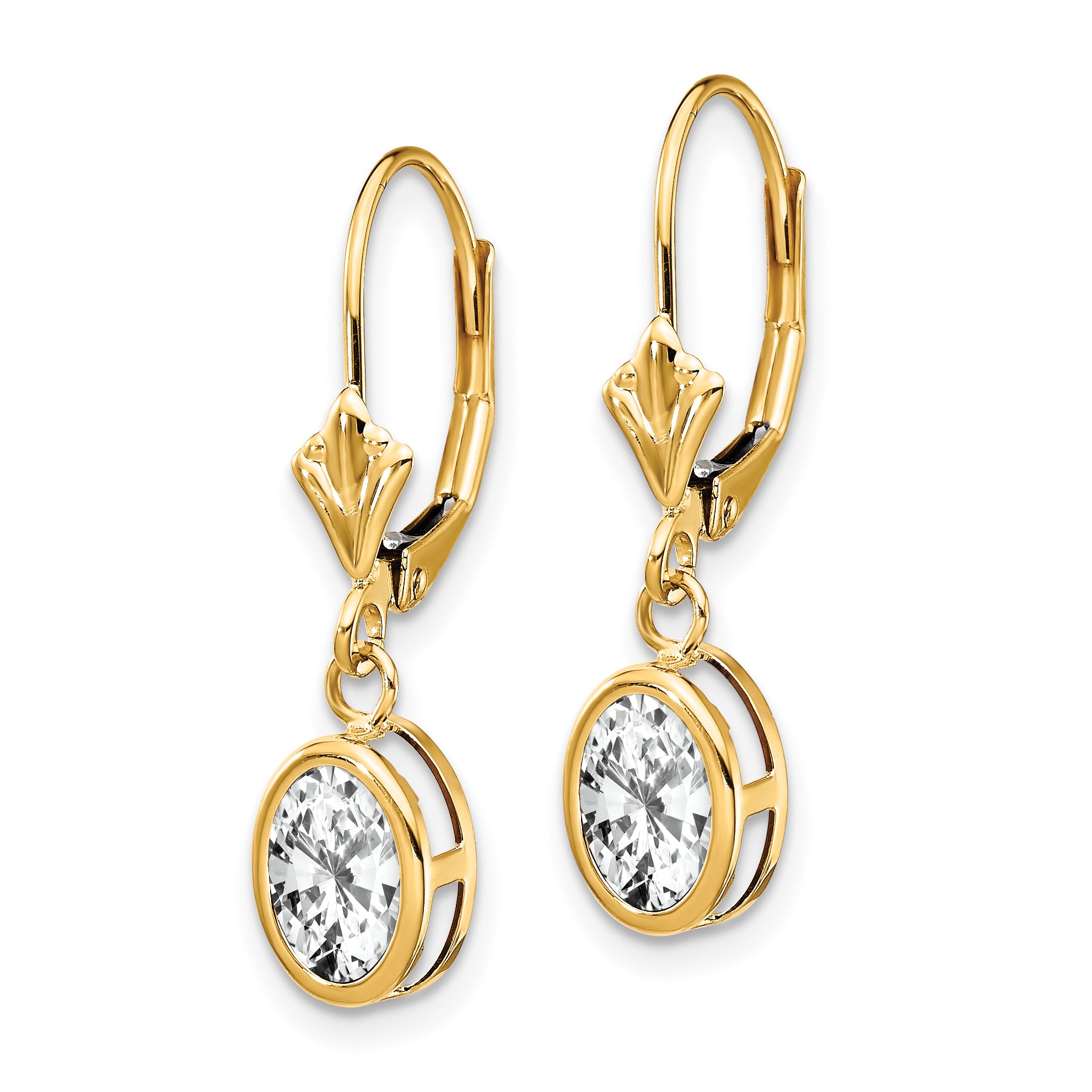 14k 7x5mm Oval Cubic Zirconia Leverback Earrings Secondary image