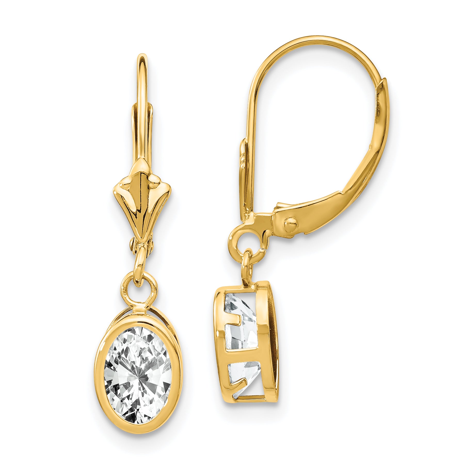 14k 7x5mm Oval Cubic Zirconia Leverback Earrings Main image