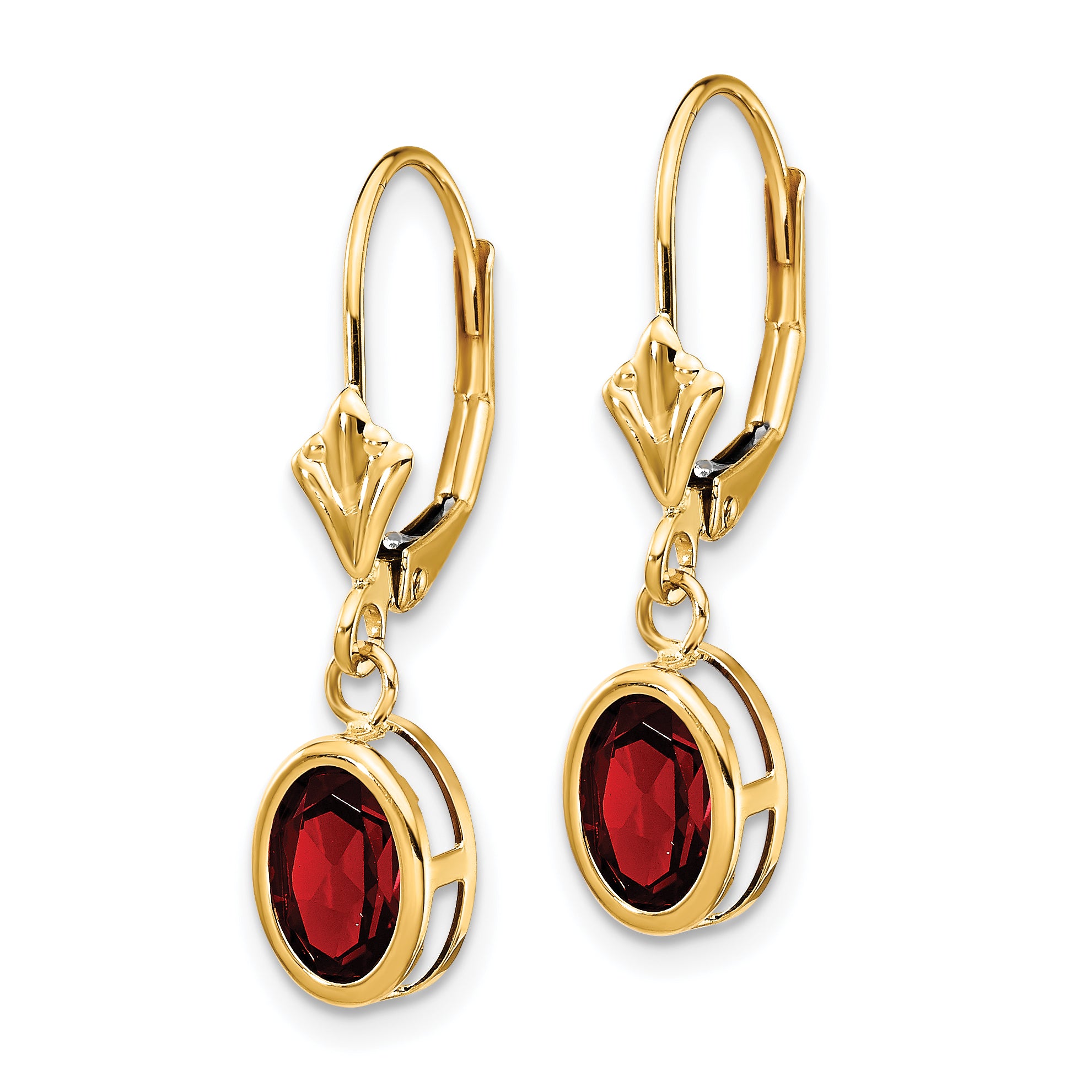14k 7x5mm Oval Garnet Leverback Earrings Secondary image