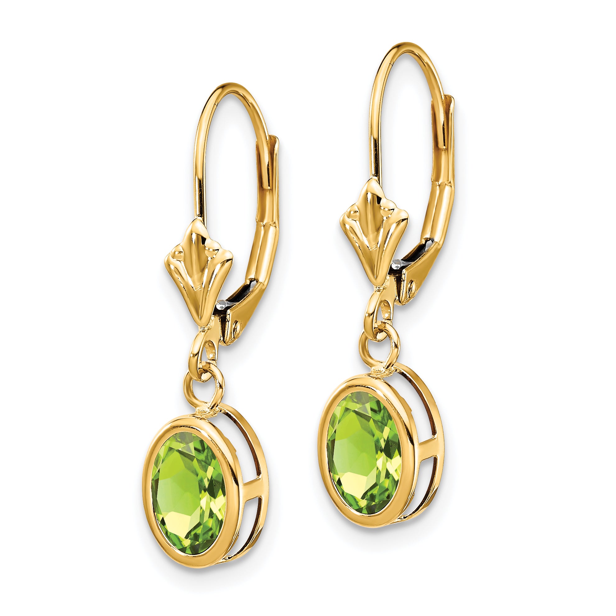 14k 7x5mm Oval Peridot Leverback Earrings