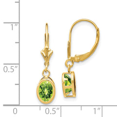 14k 7x5mm Oval Peridot Leverback Earrings