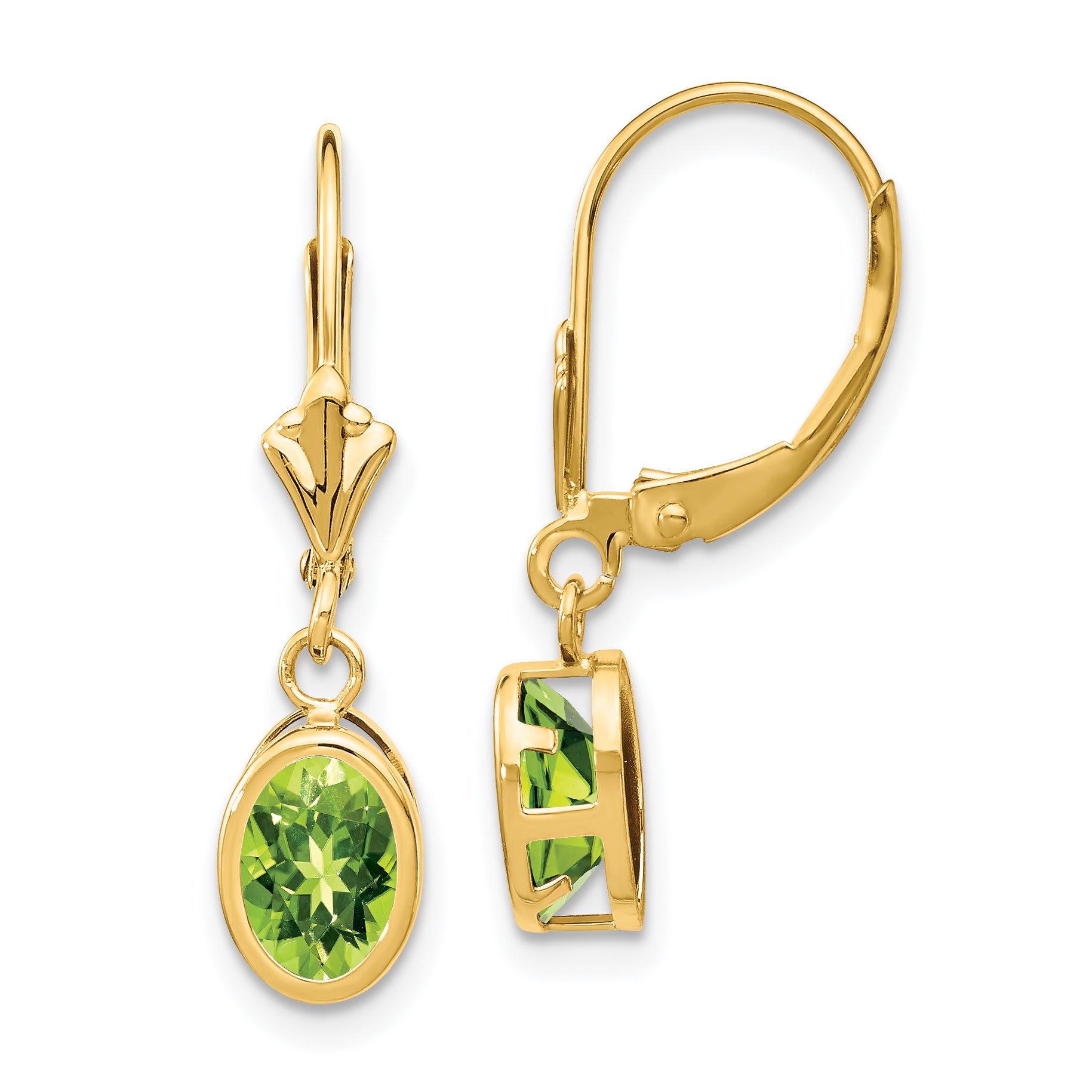 14k 7x5mm Oval Peridot Leverback Earrings Main image