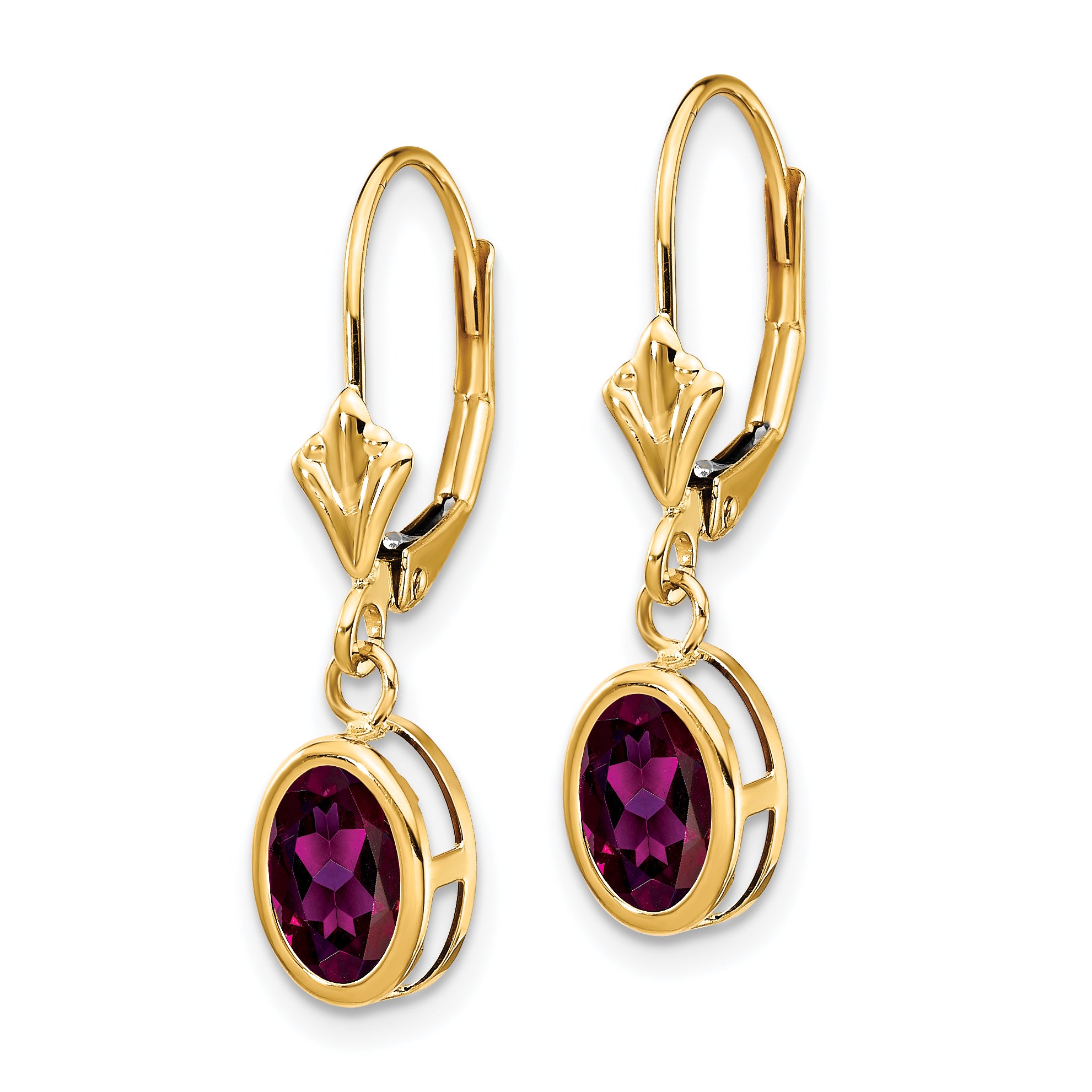 14k 7x5mm Oval Rhodolite Garnet Leverback Earrings