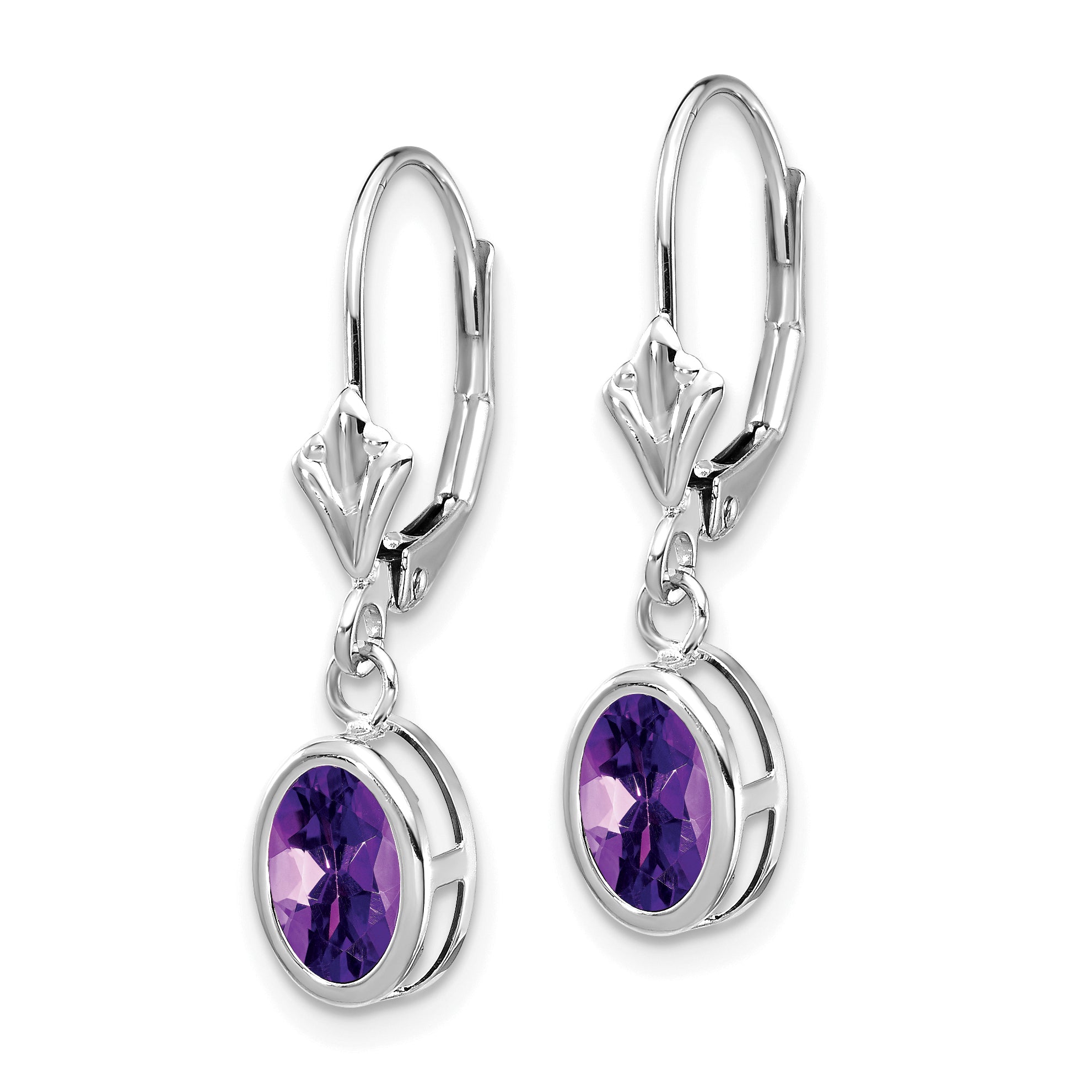 14k White Gold 7x5mm Oval Amethyst Leverback Earrings Secondary image