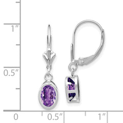 14k White Gold 7x5mm Oval Amethyst Leverback Earrings