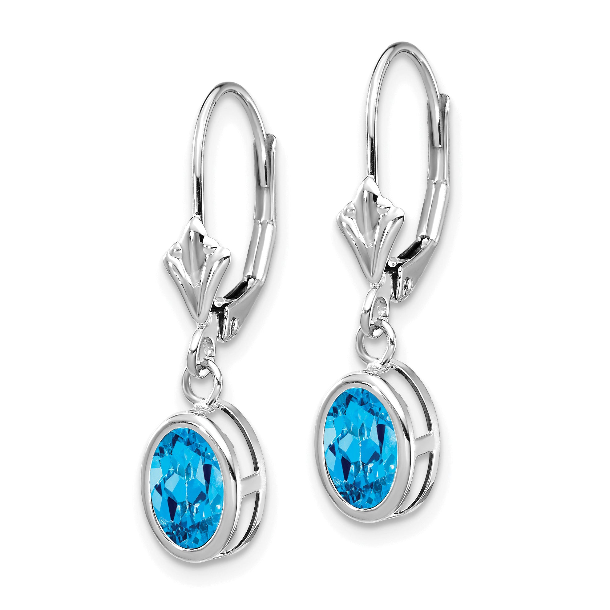14k White Gold 7x5mm Oval Blue Topaz Leverback Earrings Secondary image
