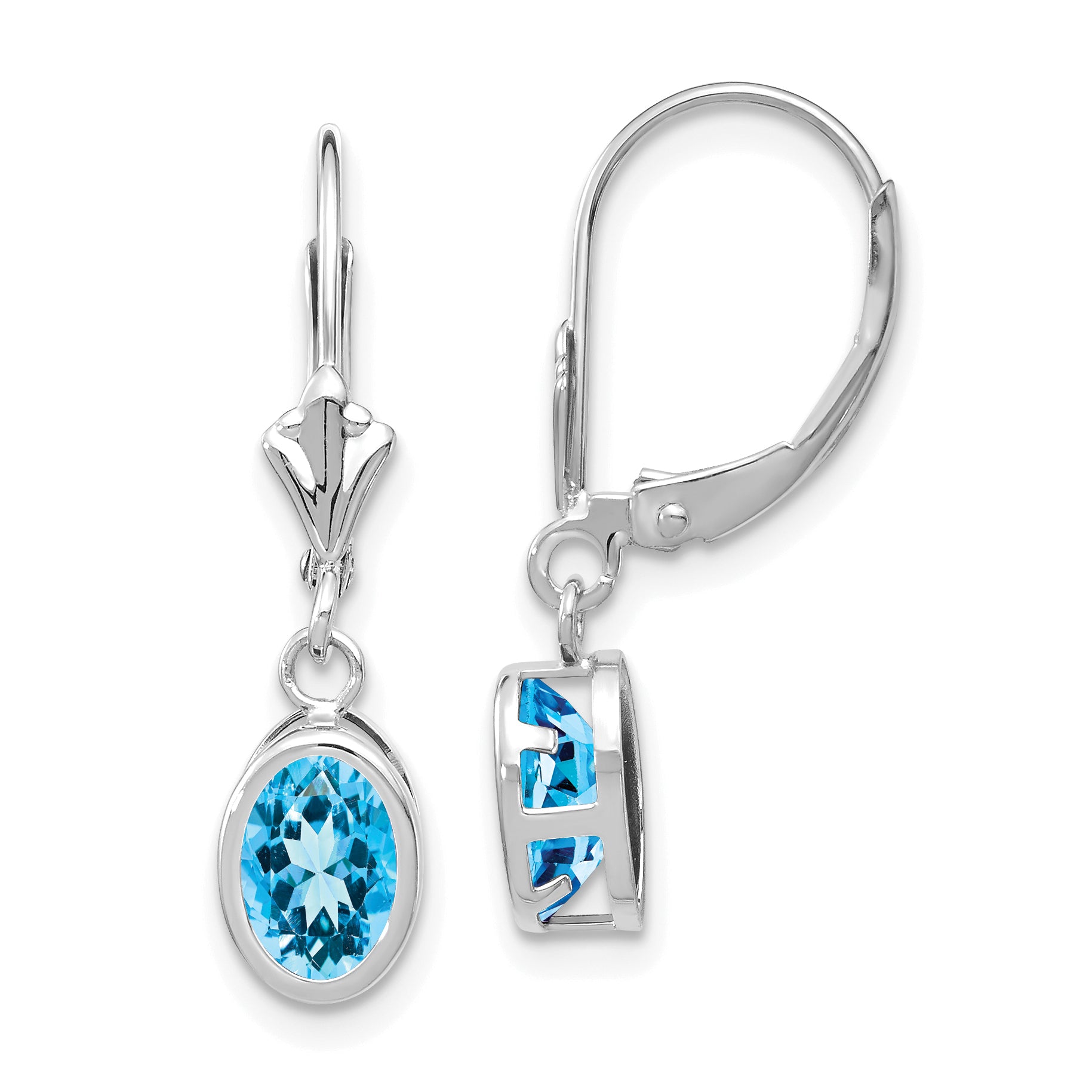 14k White Gold 7x5mm Oval Blue Topaz Leverback Earrings Main image