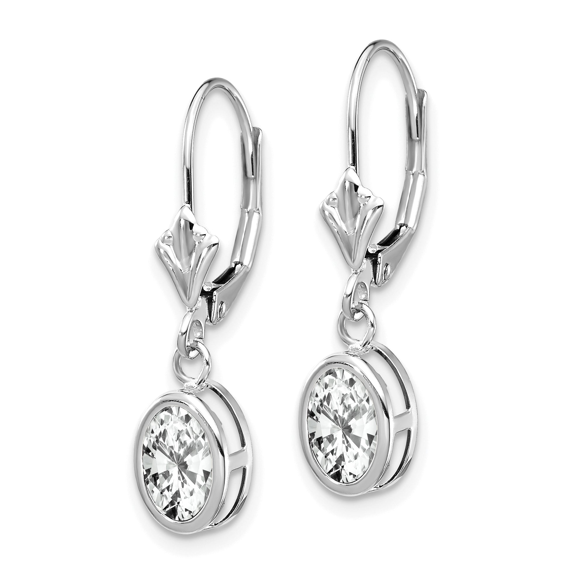 14k White Gold 7x5mm Oval Cubic Zirconia Leverback Earrings Secondary image