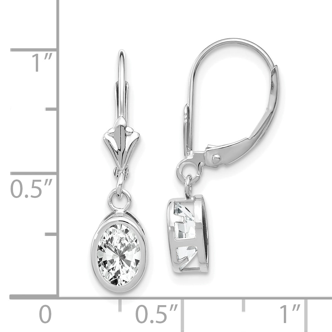 14k White Gold 7x5mm Oval Cubic Zirconia Leverback Earrings