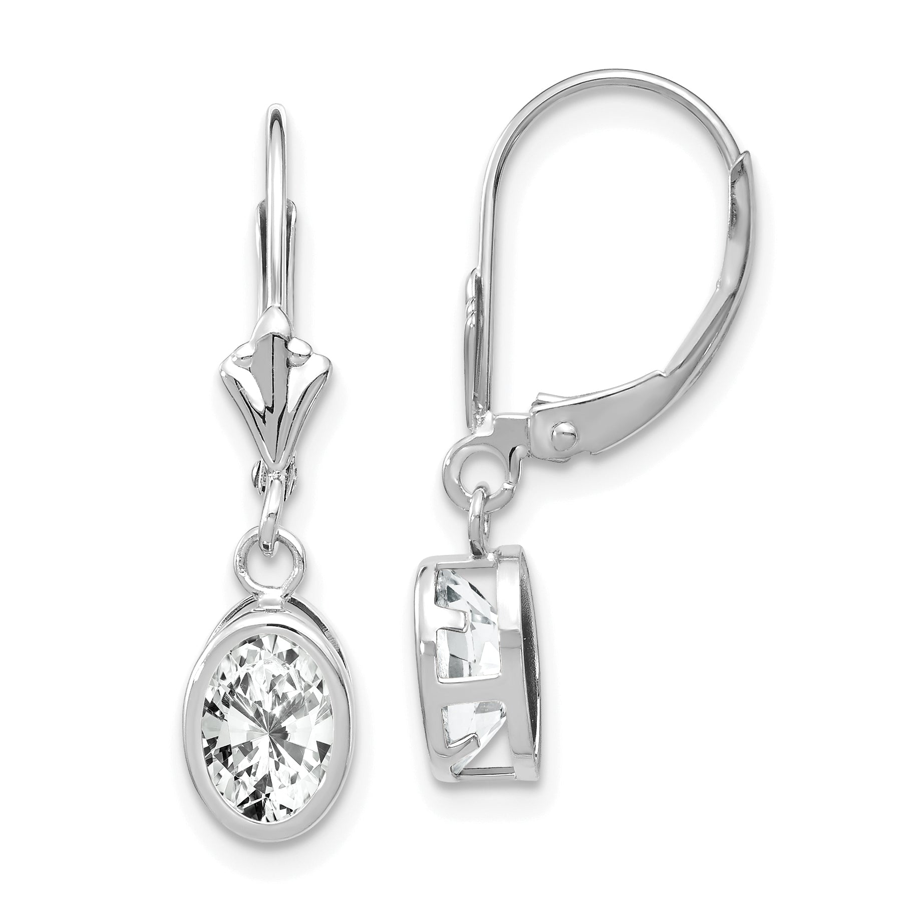 14k White Gold 7x5mm Oval Cubic Zirconia Leverback Earrings