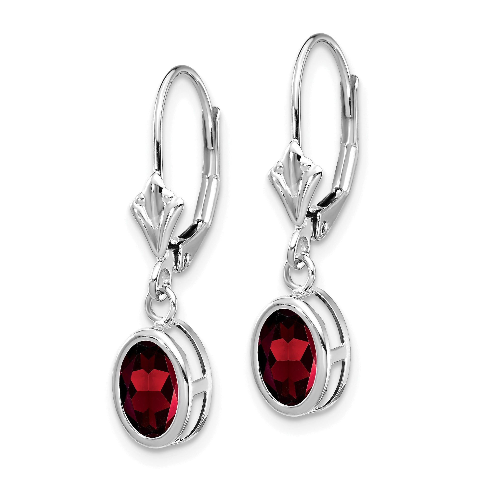 14k White Gold 7x5mm Oval Garnet Leverback Earrings Secondary image