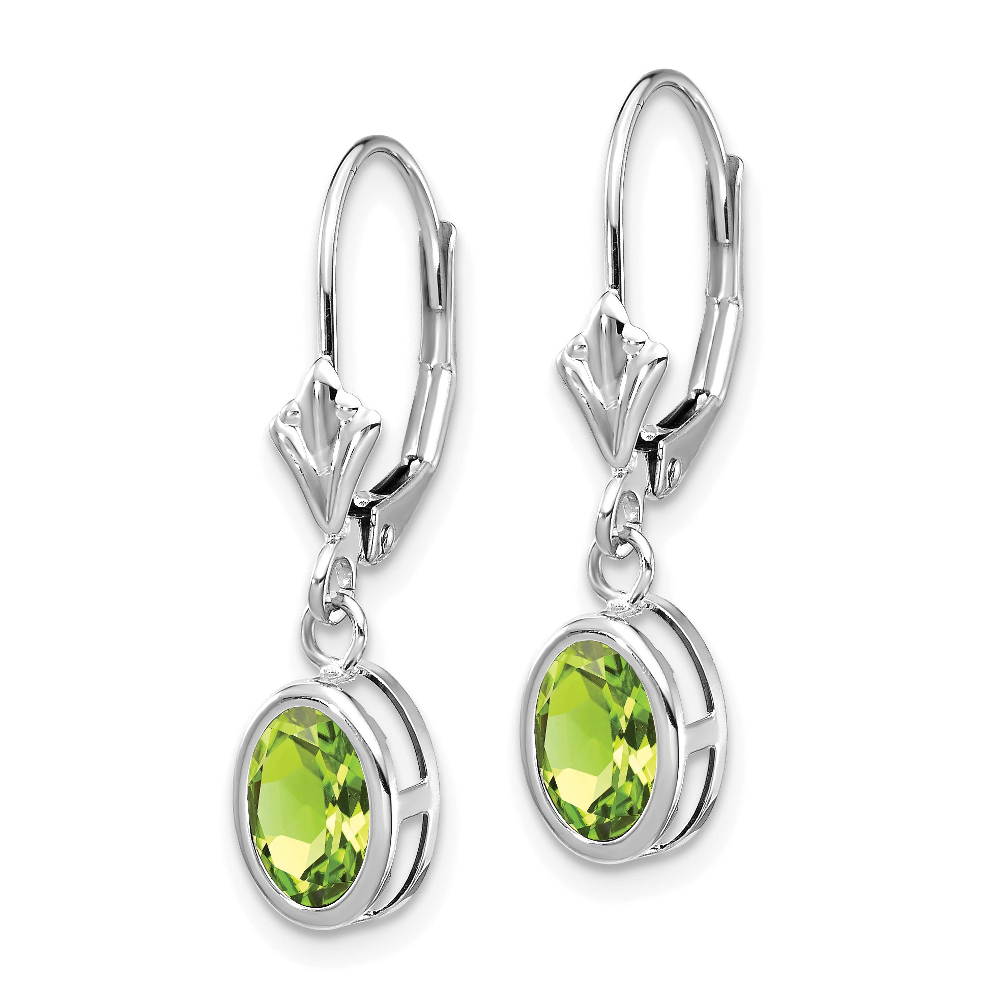 14k White Gold 7x5mm Oval Peridot Leverback Earrings Secondary image