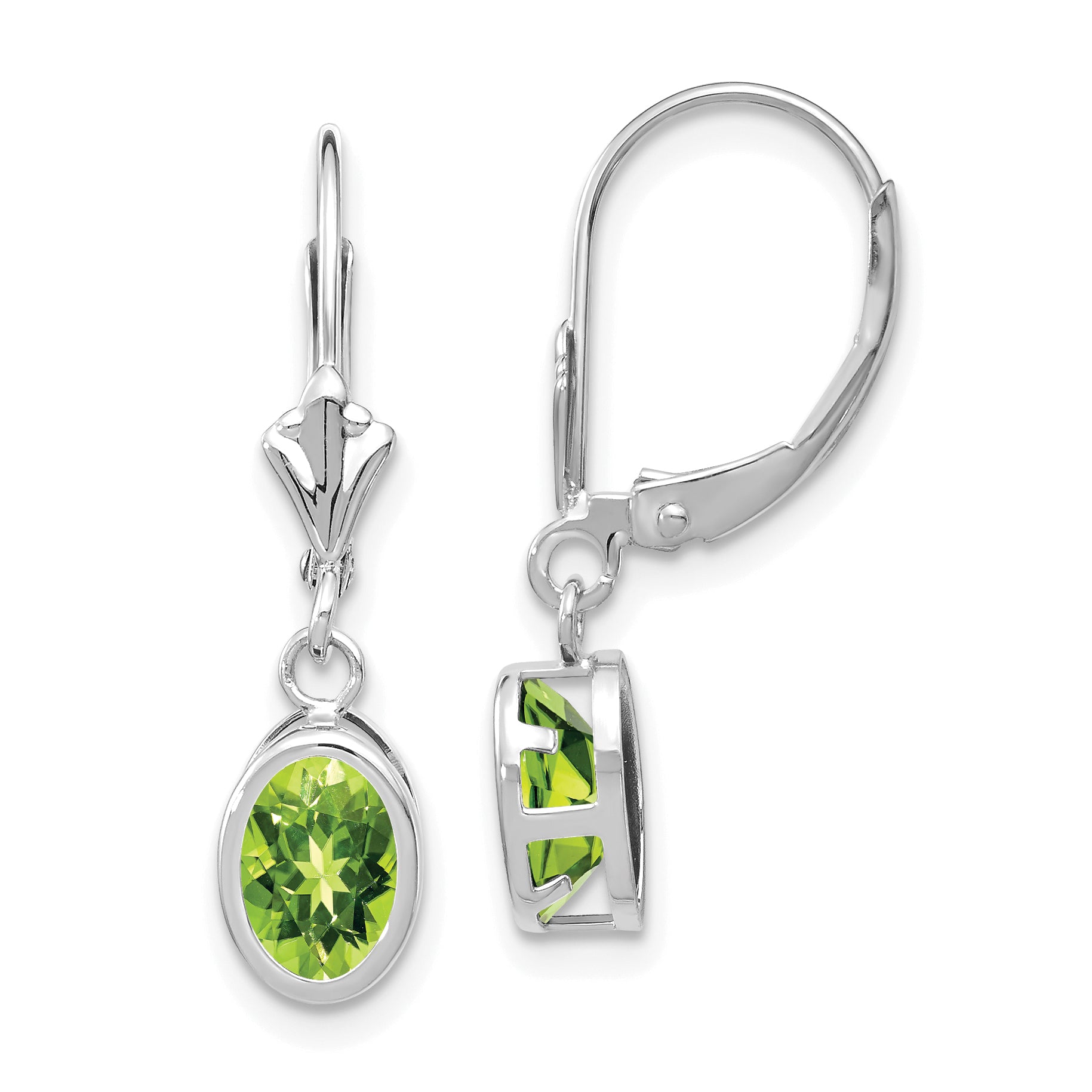 14k White Gold 7x5mm Oval Peridot Leverback Earrings Main image