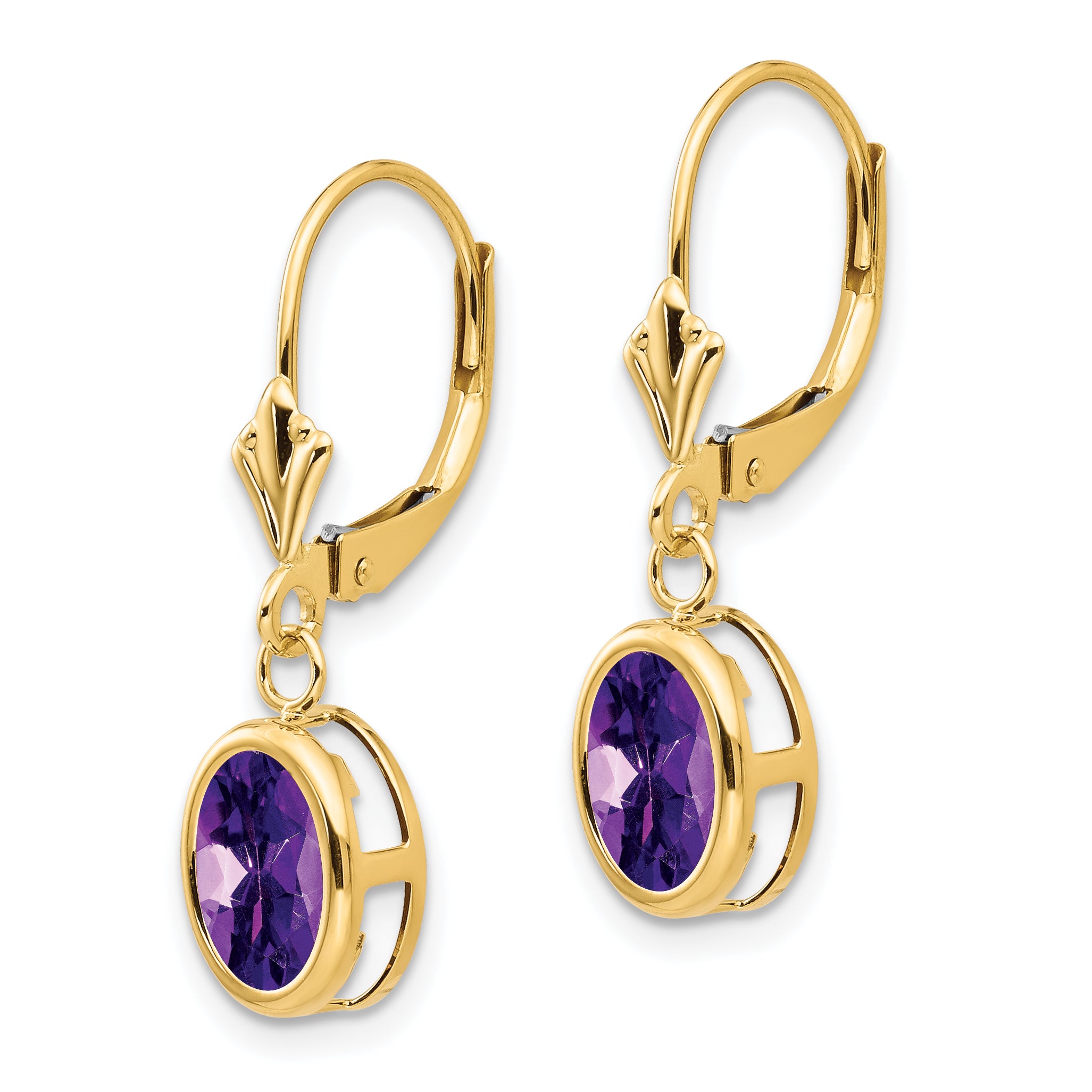 14k 8x6mm Oval Amethyst Leverback Earrings