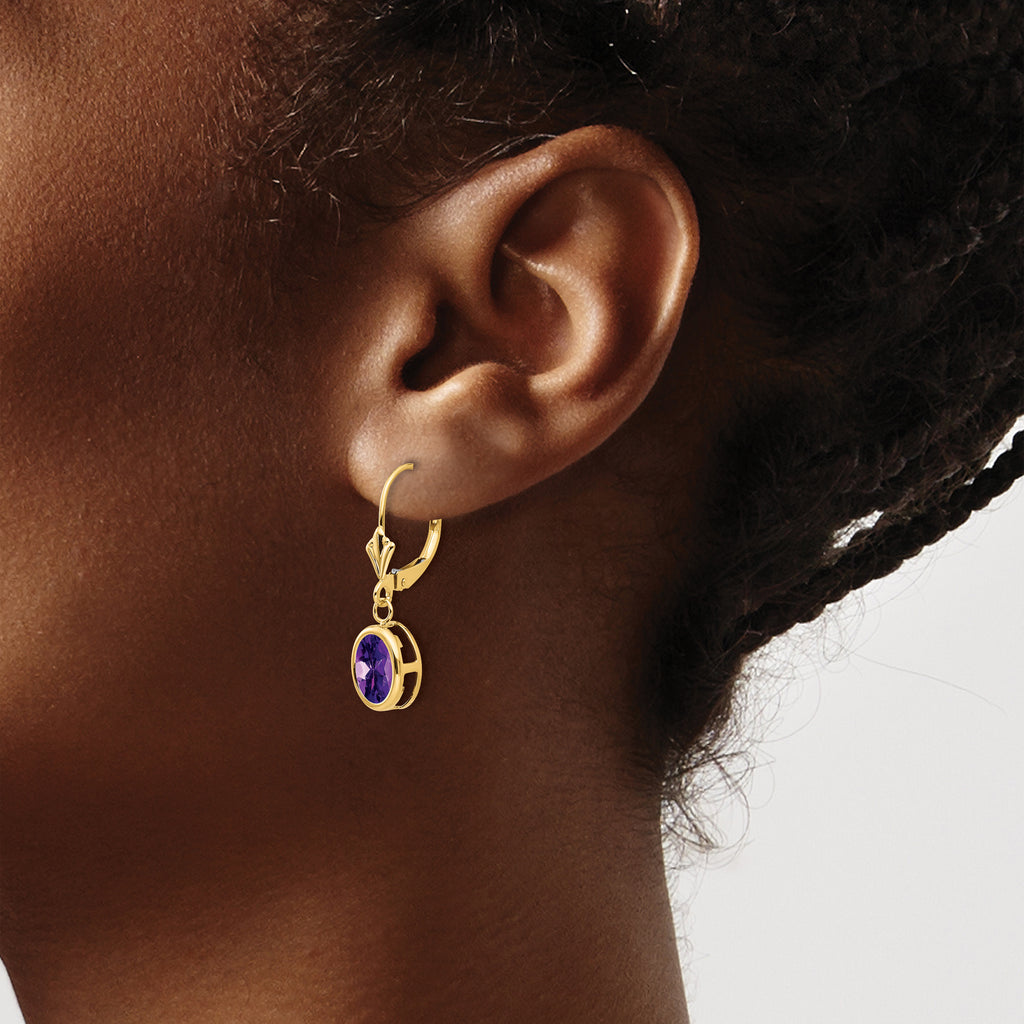 14k 8x6mm Oval Amethyst Leverback Earrings