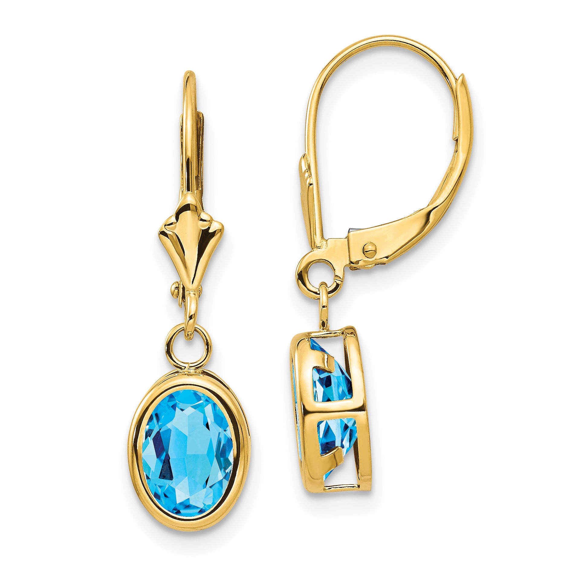 14k 8x6mm Oval Blue Topaz Leverback Earrings Main image