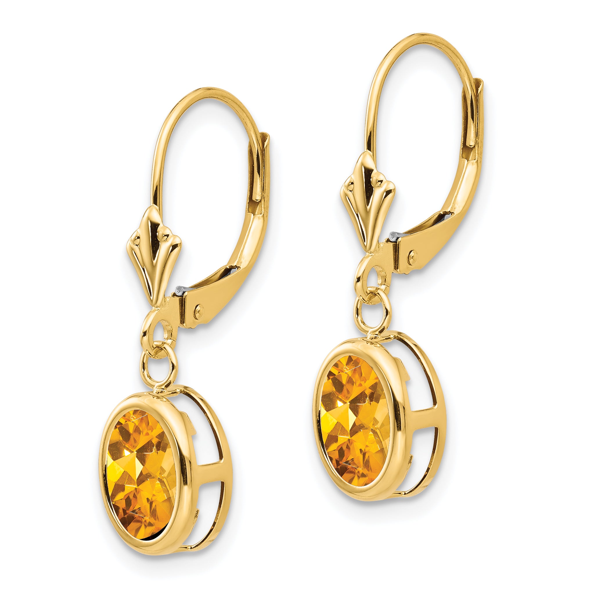 14k 8x6mm Oval Citrine Leverback Earrings