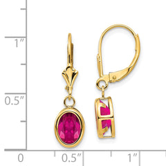 14k 8x6mm Oval Created Ruby Leverback Earrings