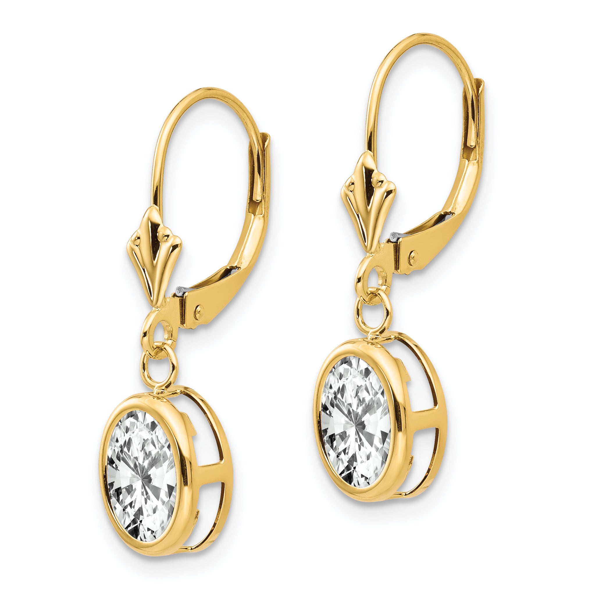 14k 8x6mm Oval Cubic Zirconia Leverback Earrings Secondary image