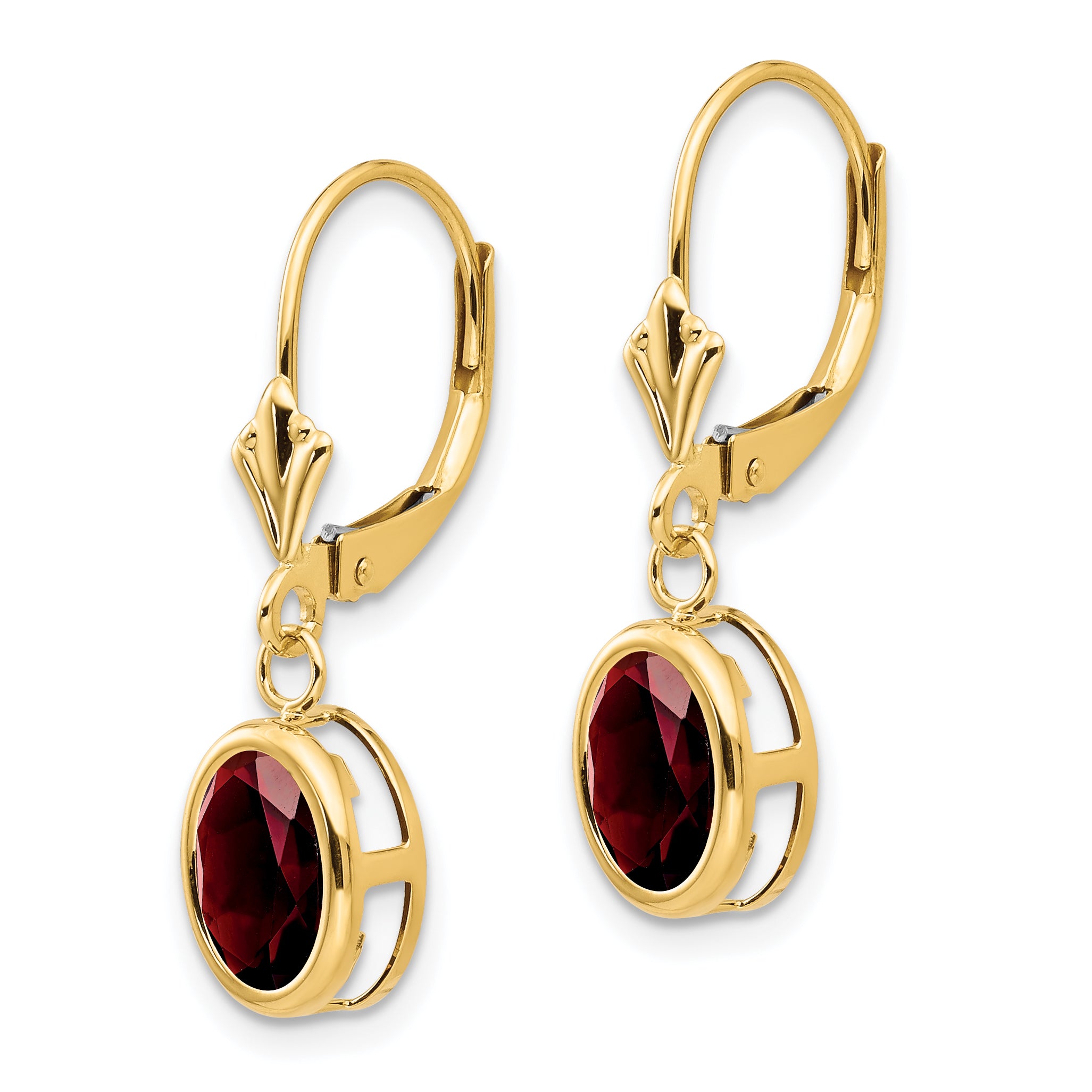 14k 8x6mm Oval Garnet Leverback Earrings Secondary image
