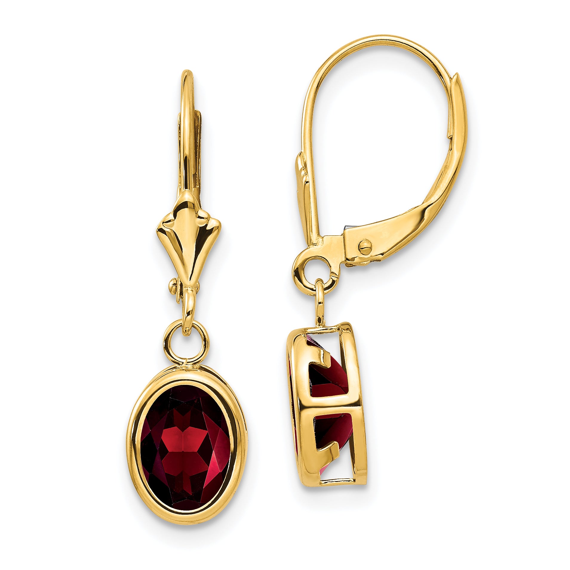 14k 8x6mm Oval Garnet Leverback Earrings Main image