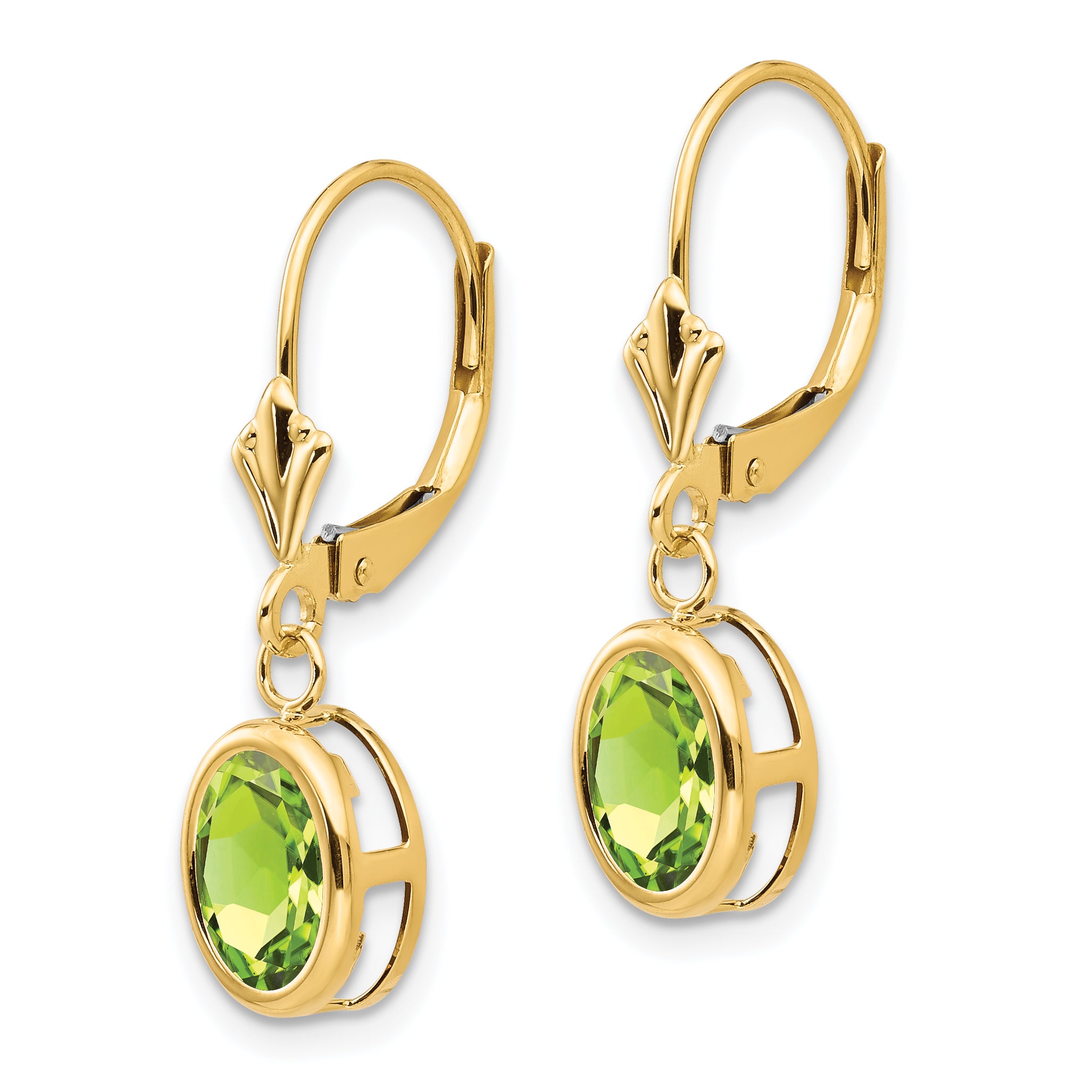 14k 8x6mm Oval Peridot Leverback Earrings Secondary image
