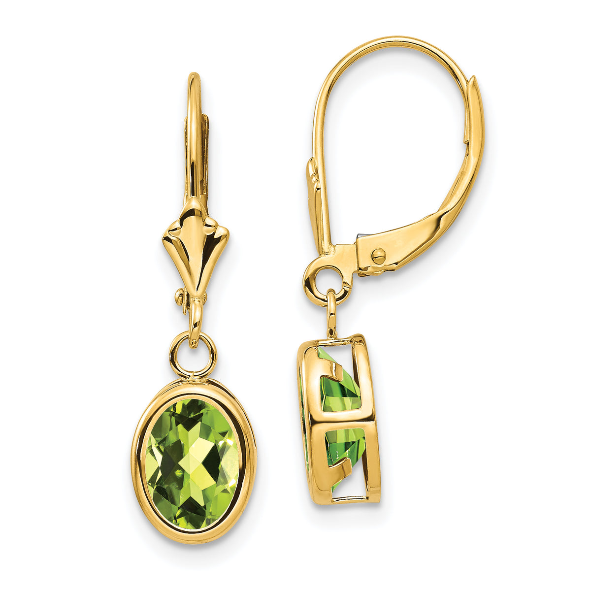 14k 8x6mm Oval Peridot Leverback Earrings