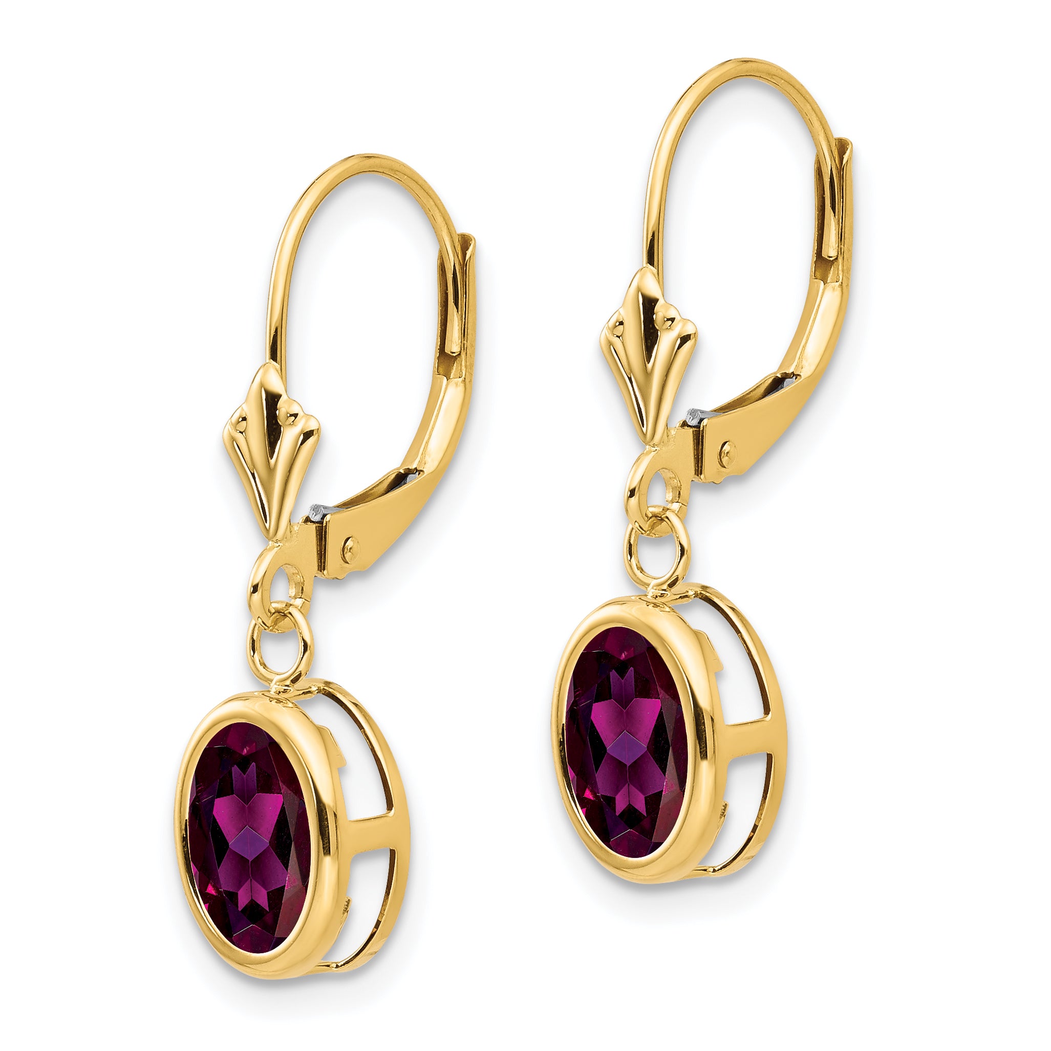 14k 8x6mm Oval Rhodolite Garnet Leverback Earrings