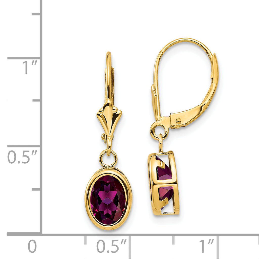 14k 8x6mm Oval Rhodolite Garnet Leverback Earrings
