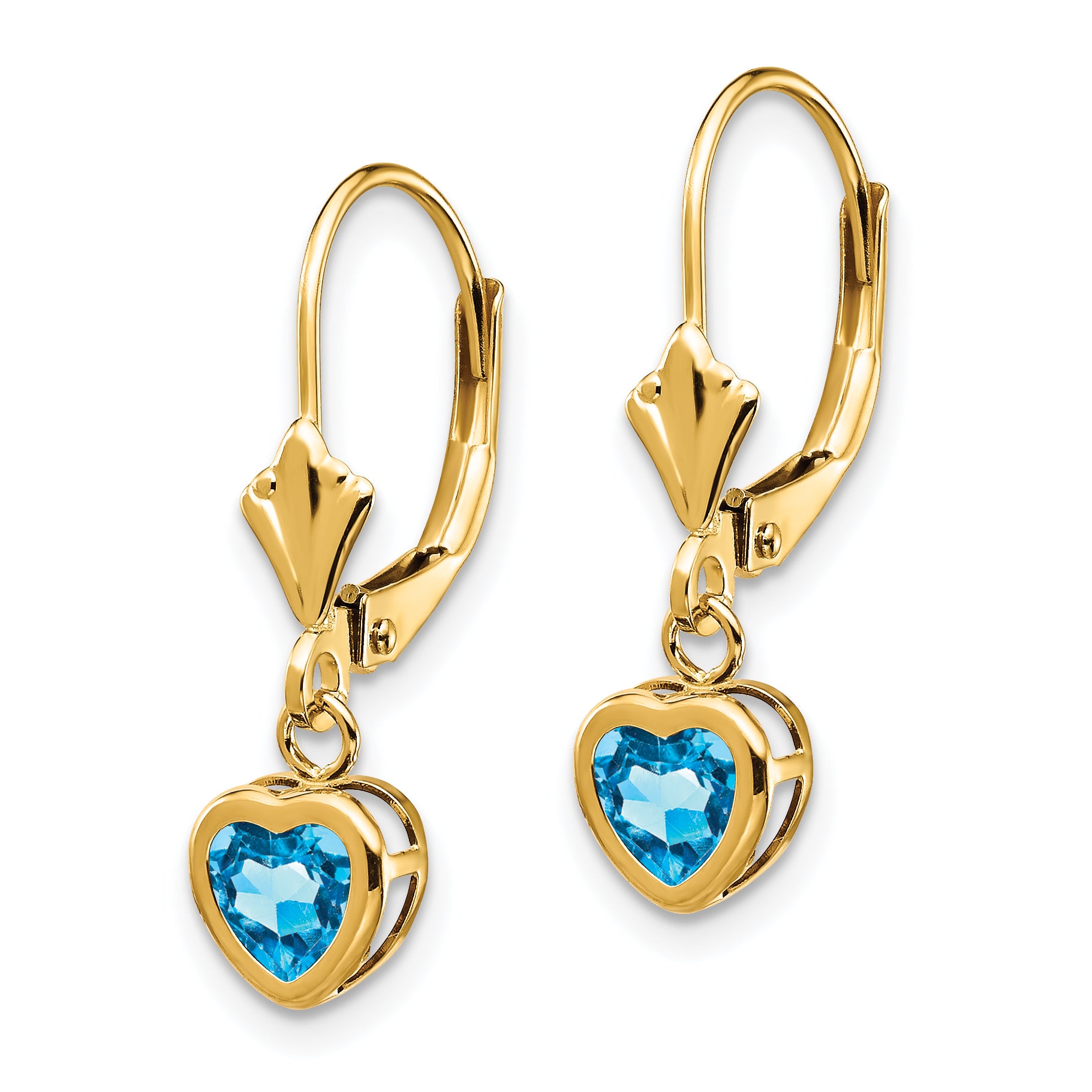 14k 5mm Heart Blue Topaz Earrings Secondary image