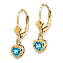 14k 5mm Heart Blue Topaz Earrings