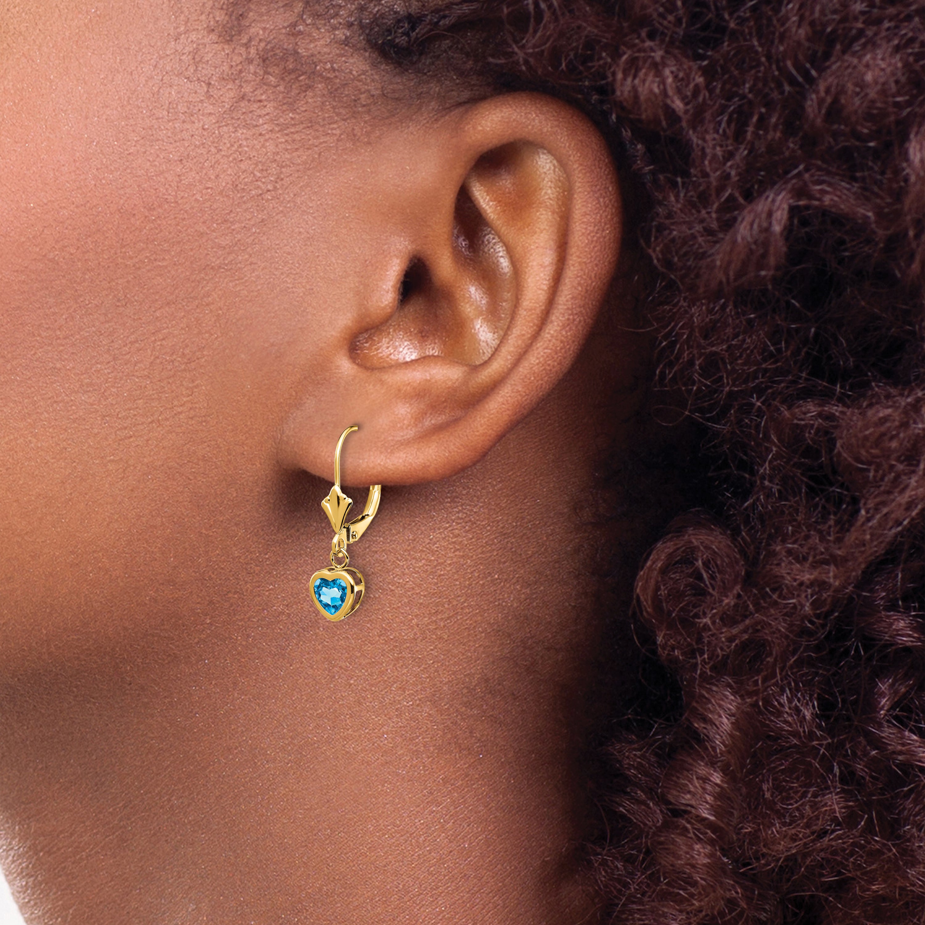 14k 5mm Heart Blue Topaz Earrings