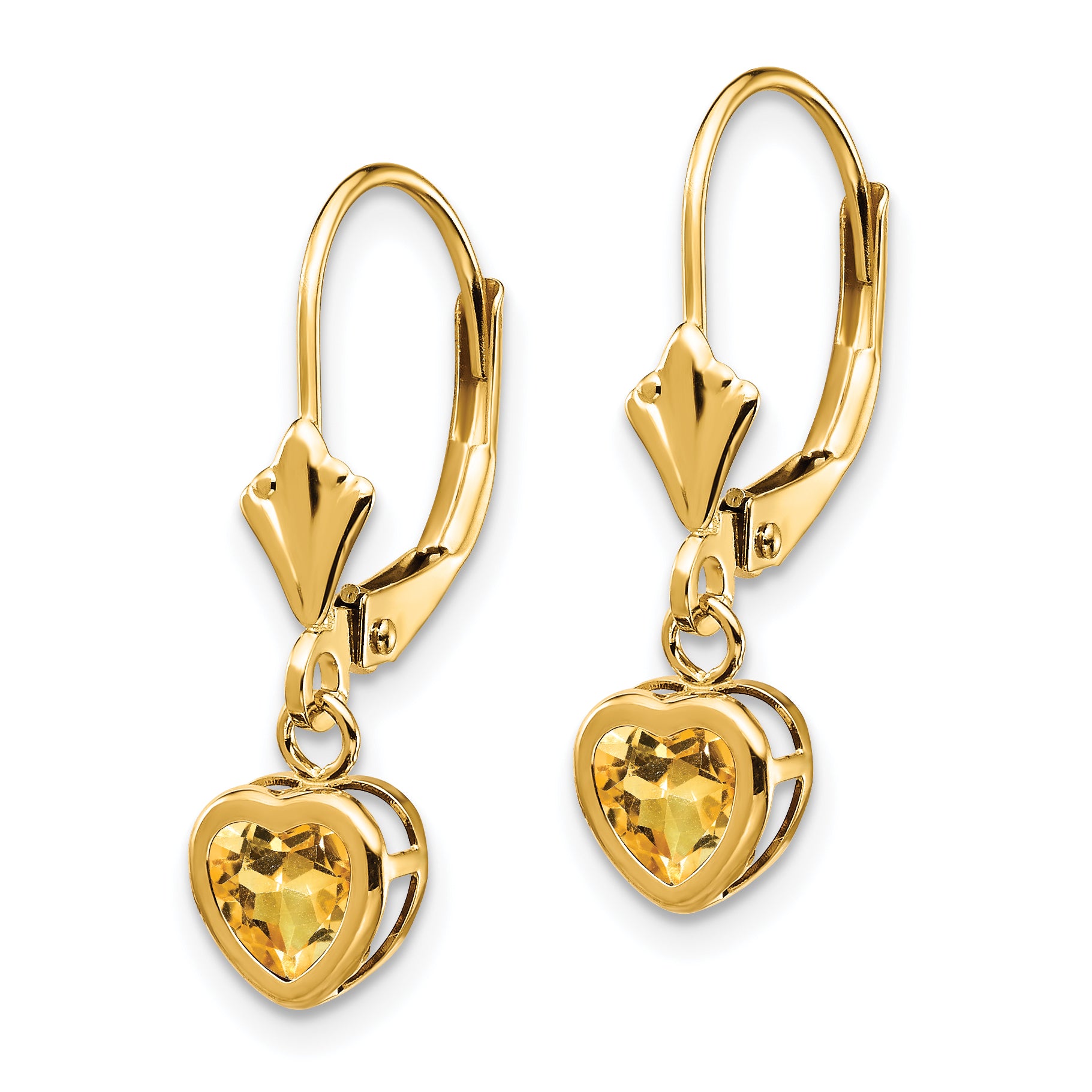 14k 5mm Heart Citrine Earrings Secondary image