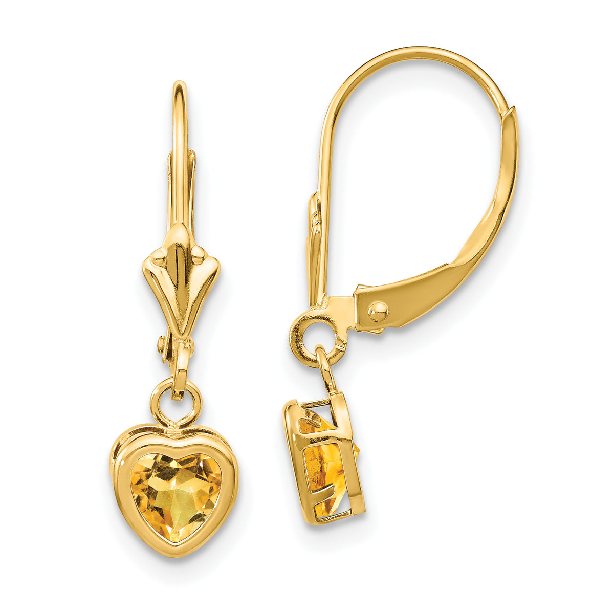 14k 5mm Heart Citrine Earrings