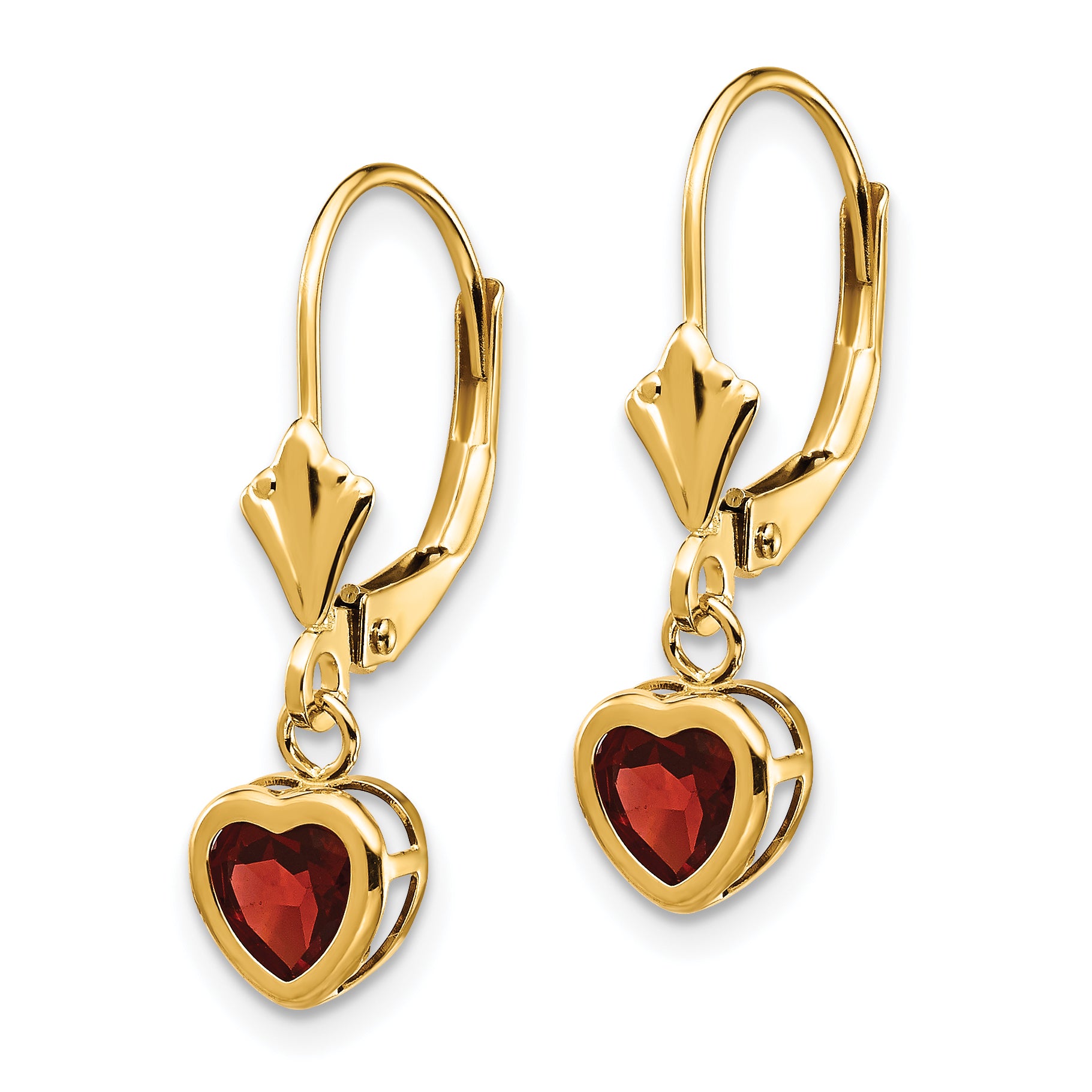 14k 5mm Heart Garnet Earrings Secondary image
