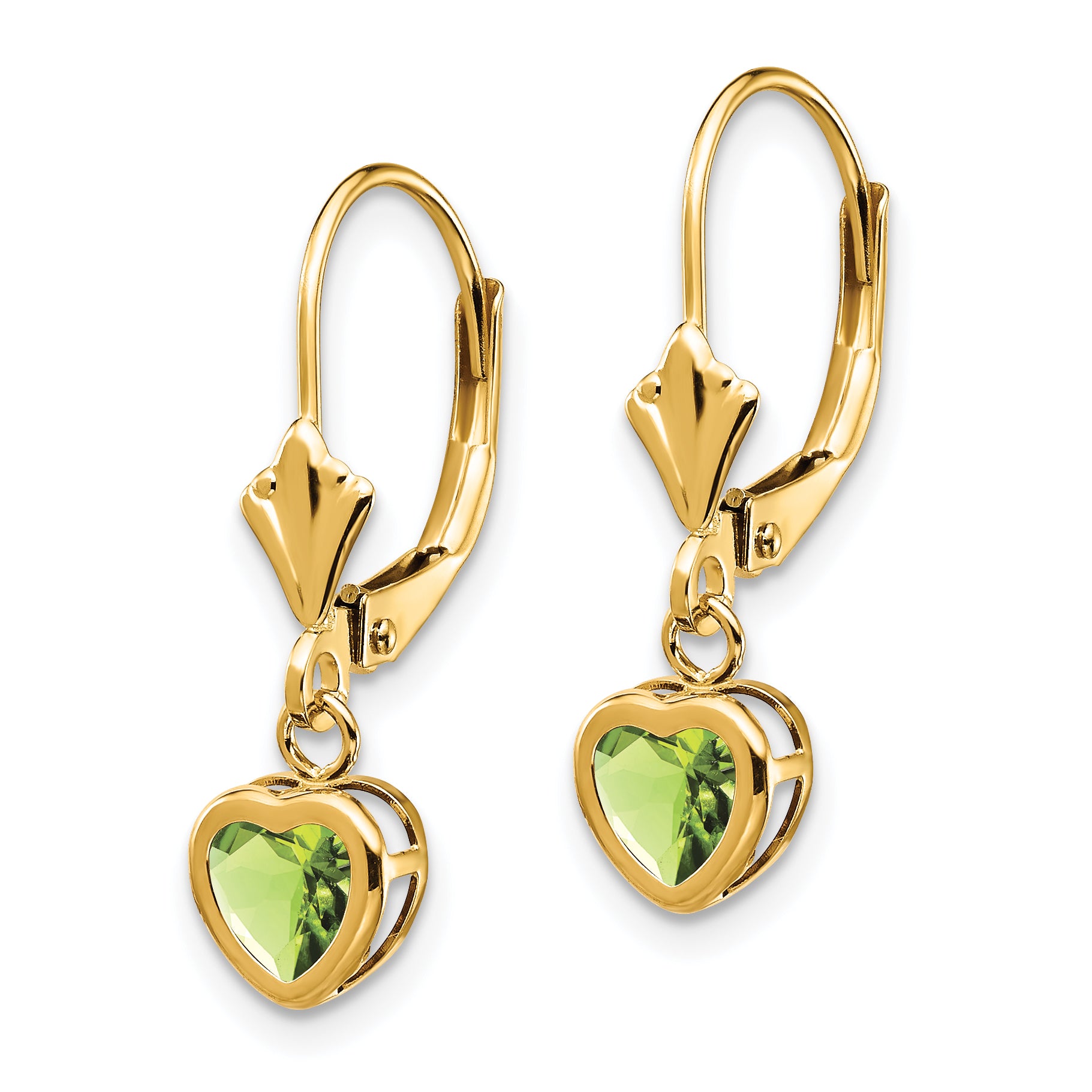 14k 5mm Heart Peridot Earrings Secondary image