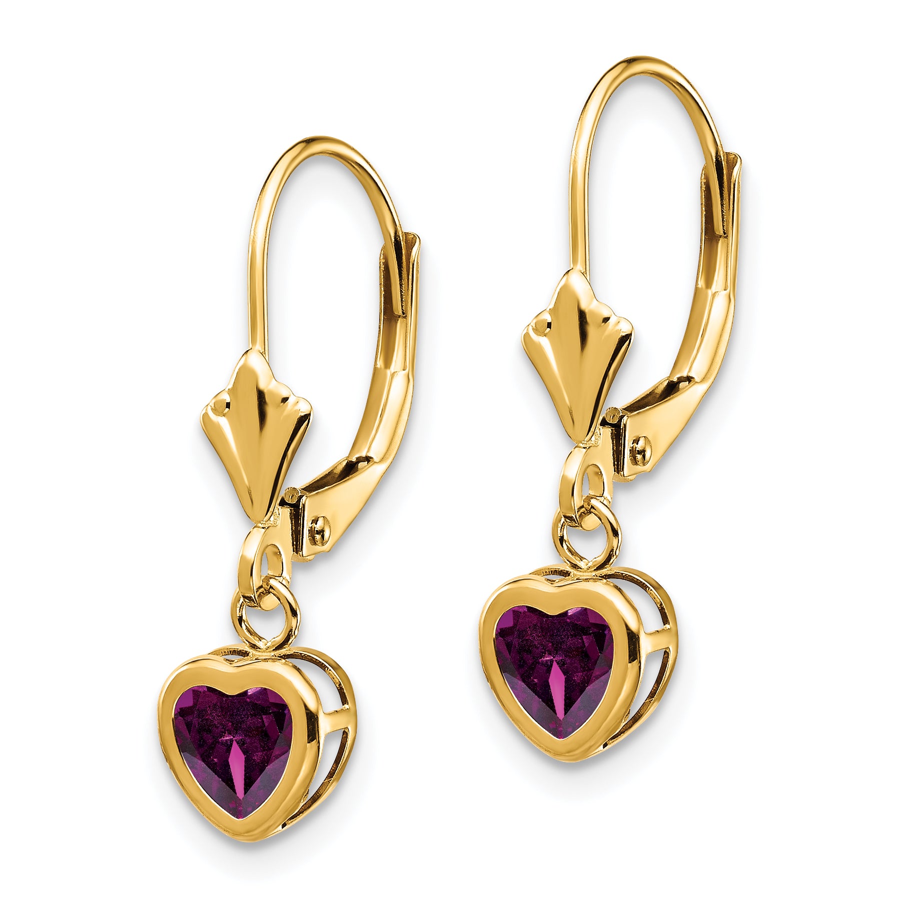 14k 5mm Heart Rhodolite Garnet Earrings Secondary image