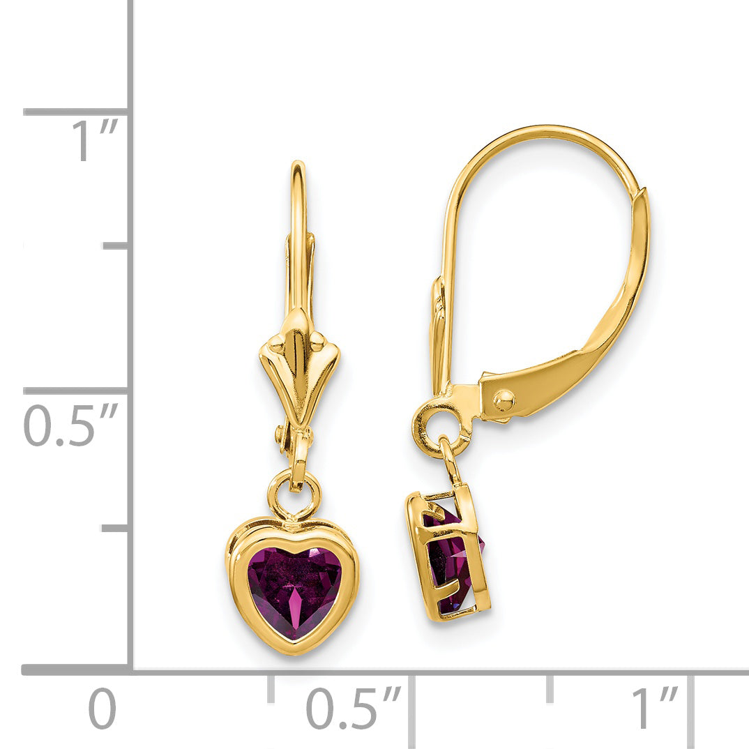 14k 5mm Heart Rhodolite Garnet Earrings