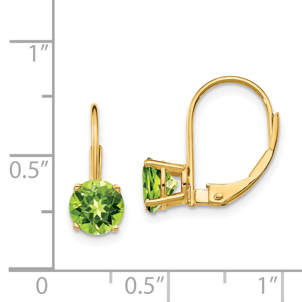 14k 6mm Peridot Leverback Earrings