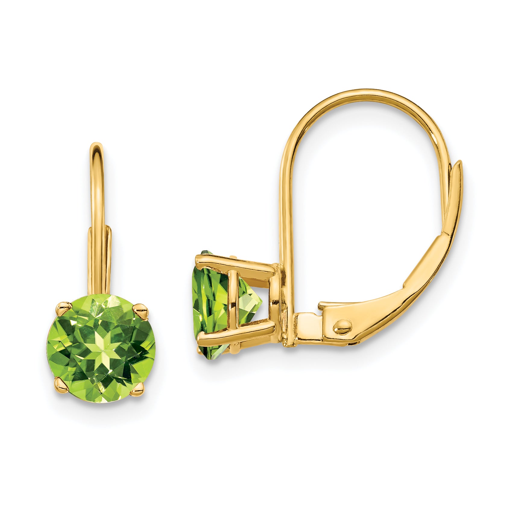 14k 6mm Peridot Leverback Earrings