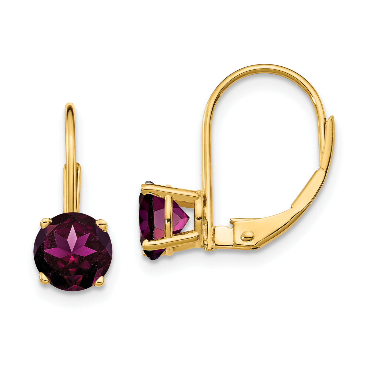 14k 6mm Rhodolite Garnet Leverback Earrings