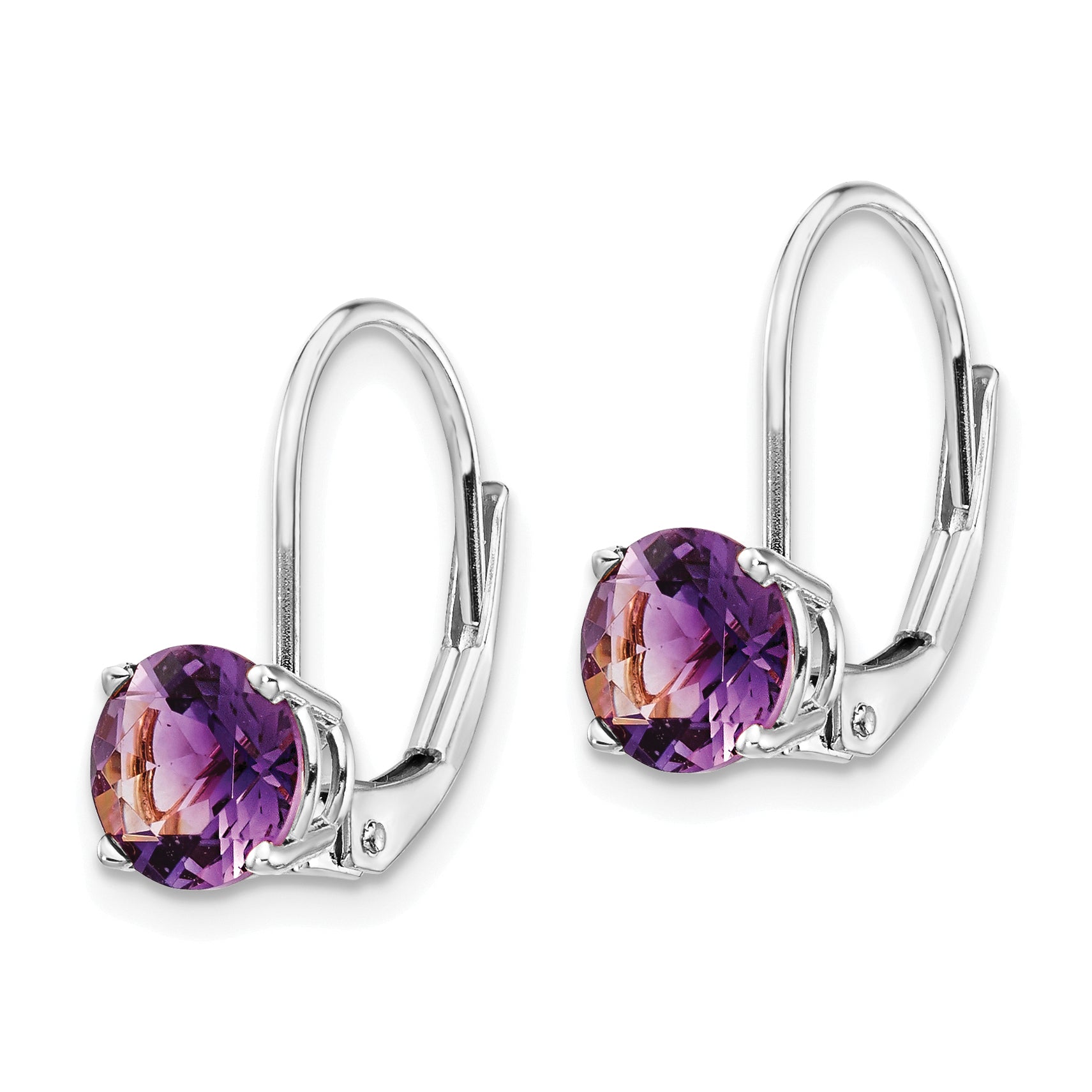 14k White Gold 6mm Amethyst Leverback Earrings Secondary image