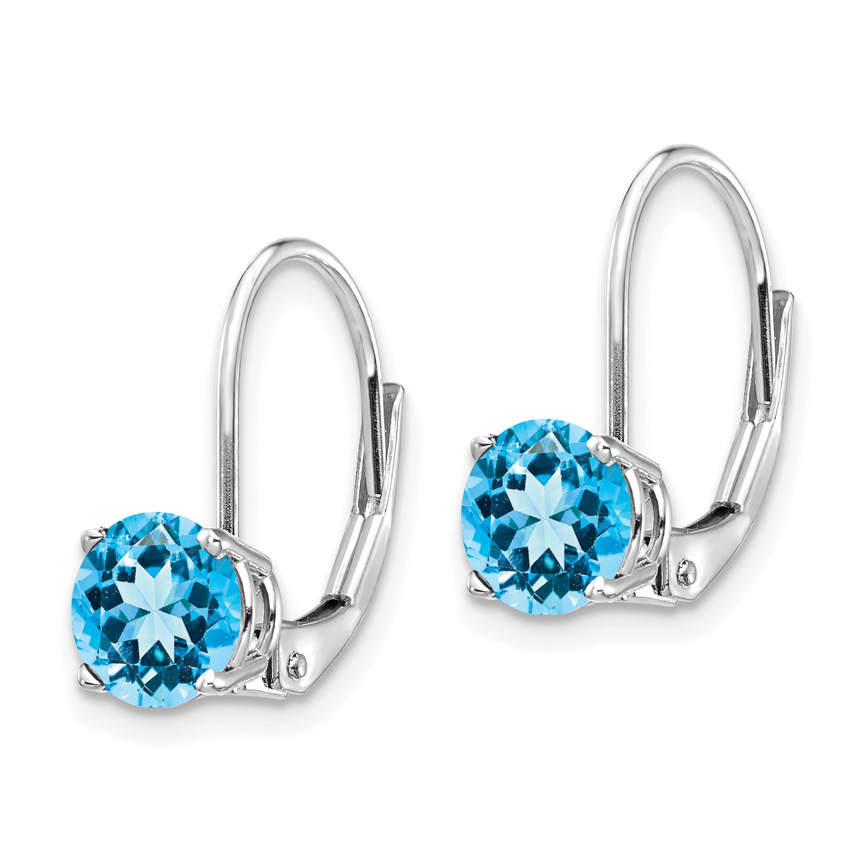 14k White Gold 6mm Blue Topaz Leverback Earrings Secondary image