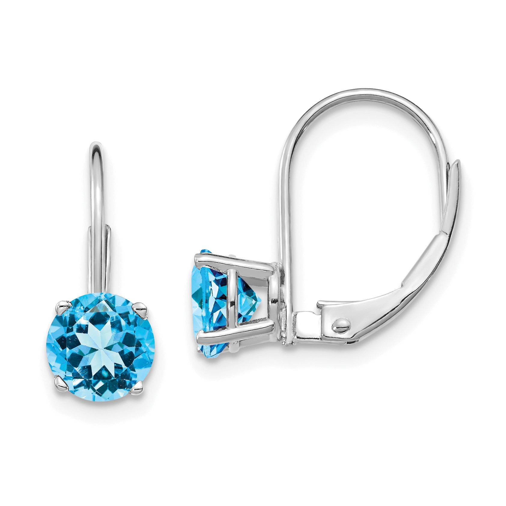14k White Gold 6mm Blue Topaz Leverback Earrings Main image